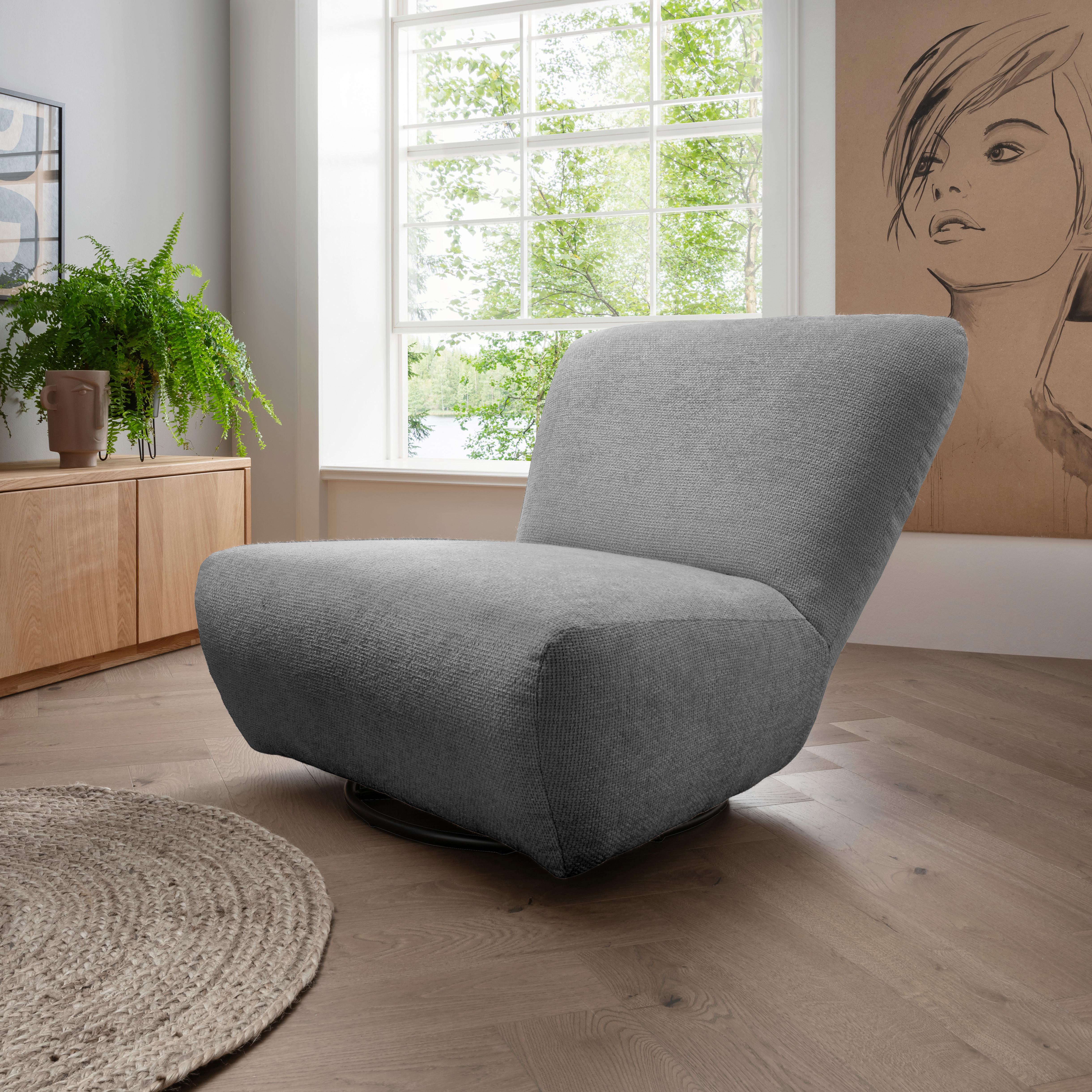 XXL-Sessel Cremallo Grau Wippfunktion, drehbar, B: 95cm - Schwarz/Grau, Trend, Textil (95/77/94cm) - Livetastic