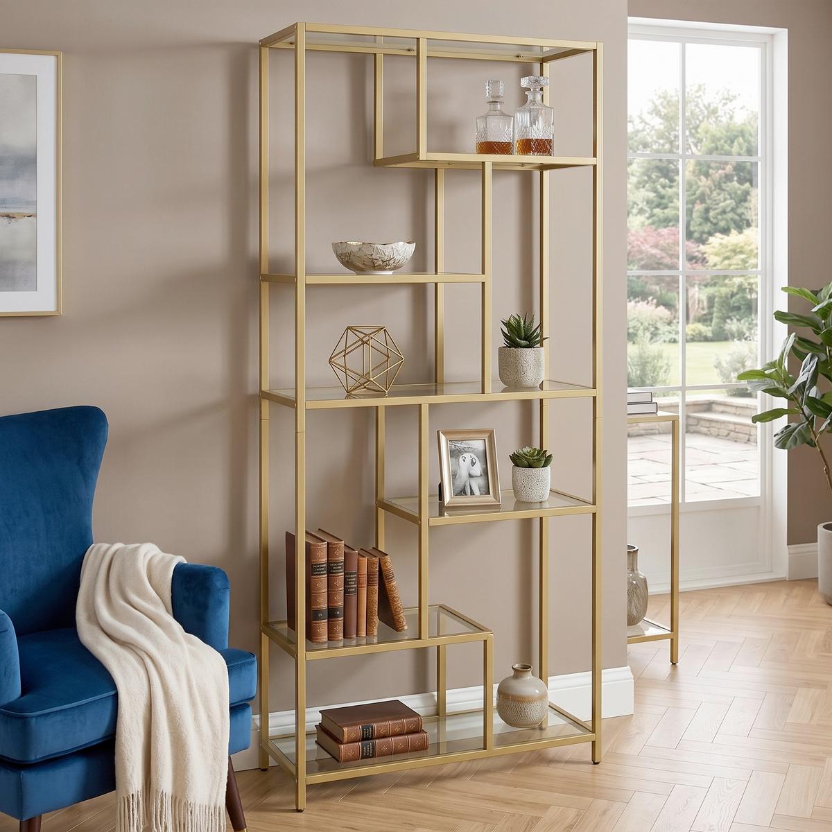 REGAL GLASS SHELVES - Goldfarben, MODERN, Glas/Metall (80/180/30cm) - MID.YOU