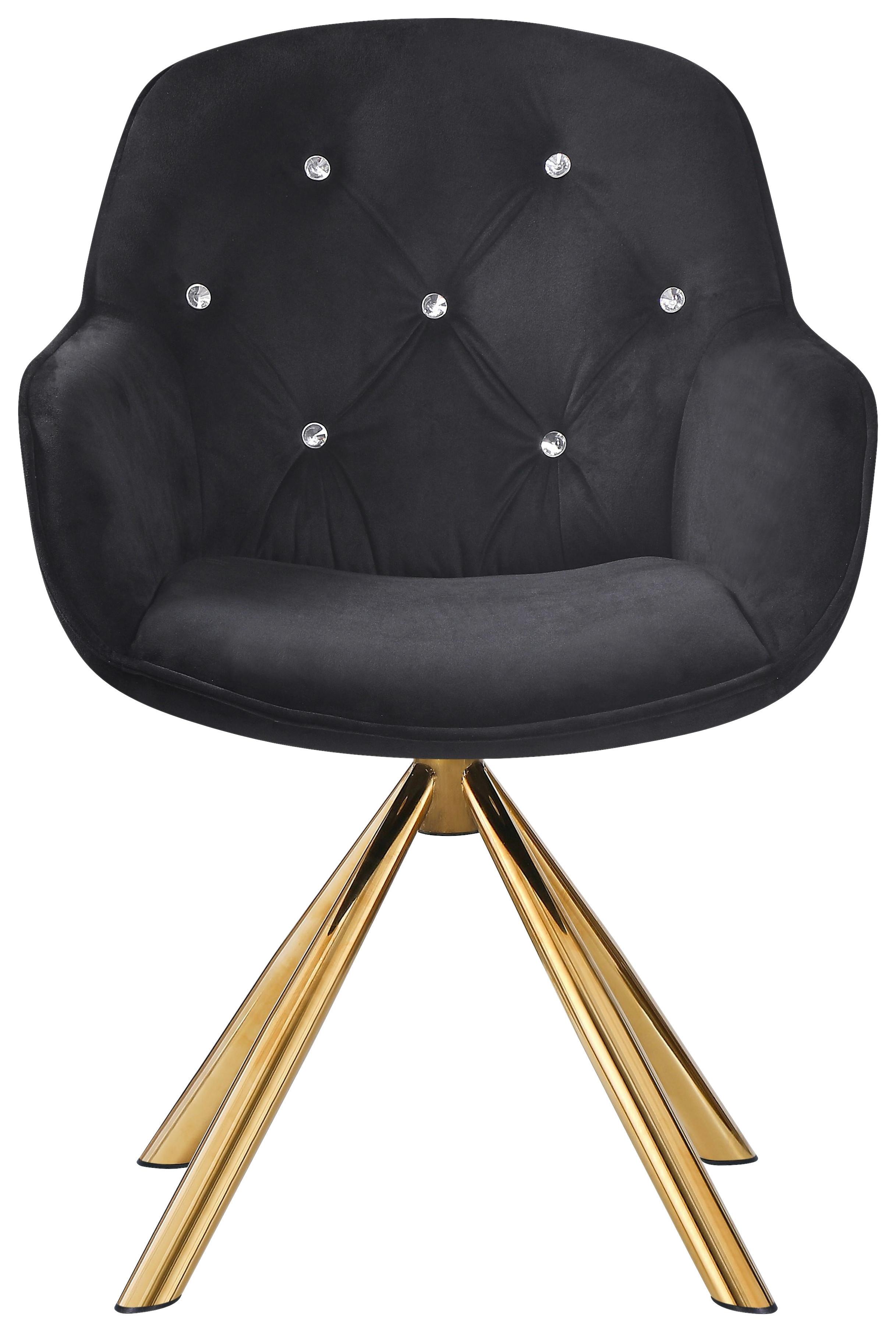 Armlehnstuhl Marilyn Schwarz Sitzfl. 360° Drehbar, B: 62 Cm - Goldfarben/Schwarz, KONVENTIONELL, Textil/Metall (62/85/61cm)