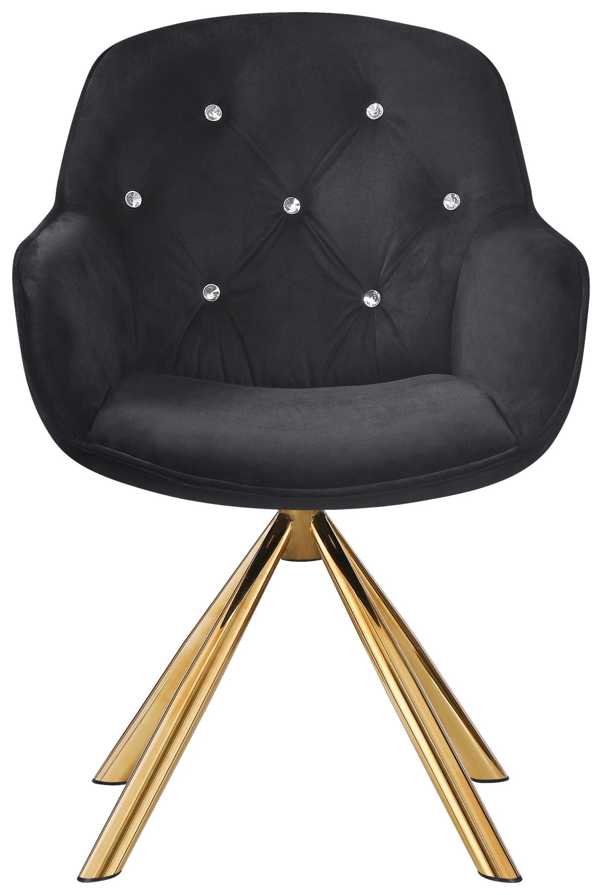 Armlehnstuhl Marilyn Schwarz Sitzfl. 360° drehbar, B: 62 cm - Goldfarben/Schwarz, KONVENTIONELL, Textil/Metall (62/85/61cm)