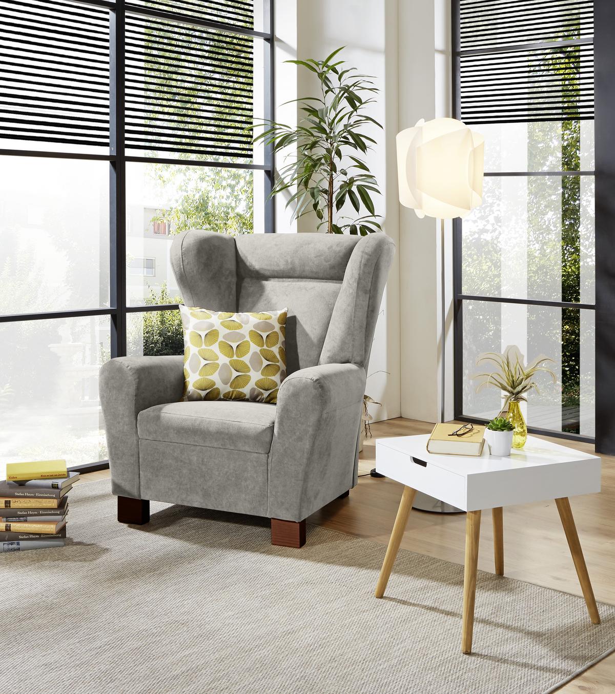 KRESLO UŠIAK CHANDLER - hnedá/svetlosivá, Design, drevo/textil (95/109/97cm) - Ondega
