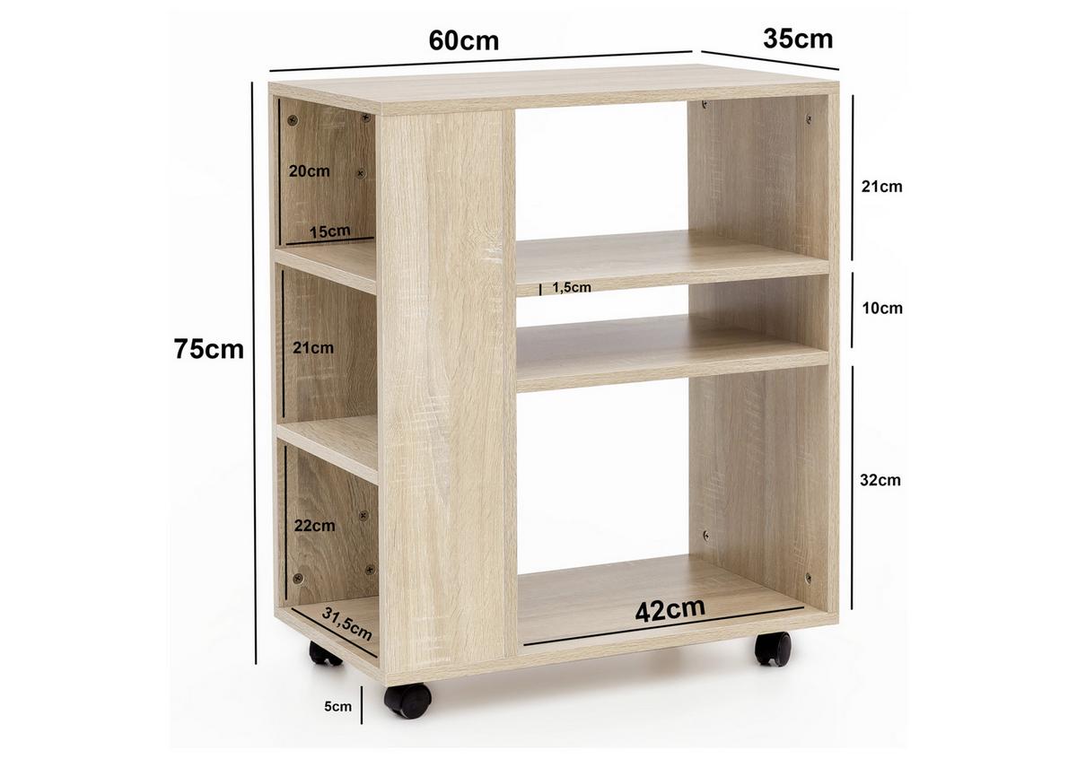 Přístavný stolek/regál dub Sonoma - barvy dubu, Konvenční, kompozitní dřevo/plast (60/75/35cm) - MID.YOU