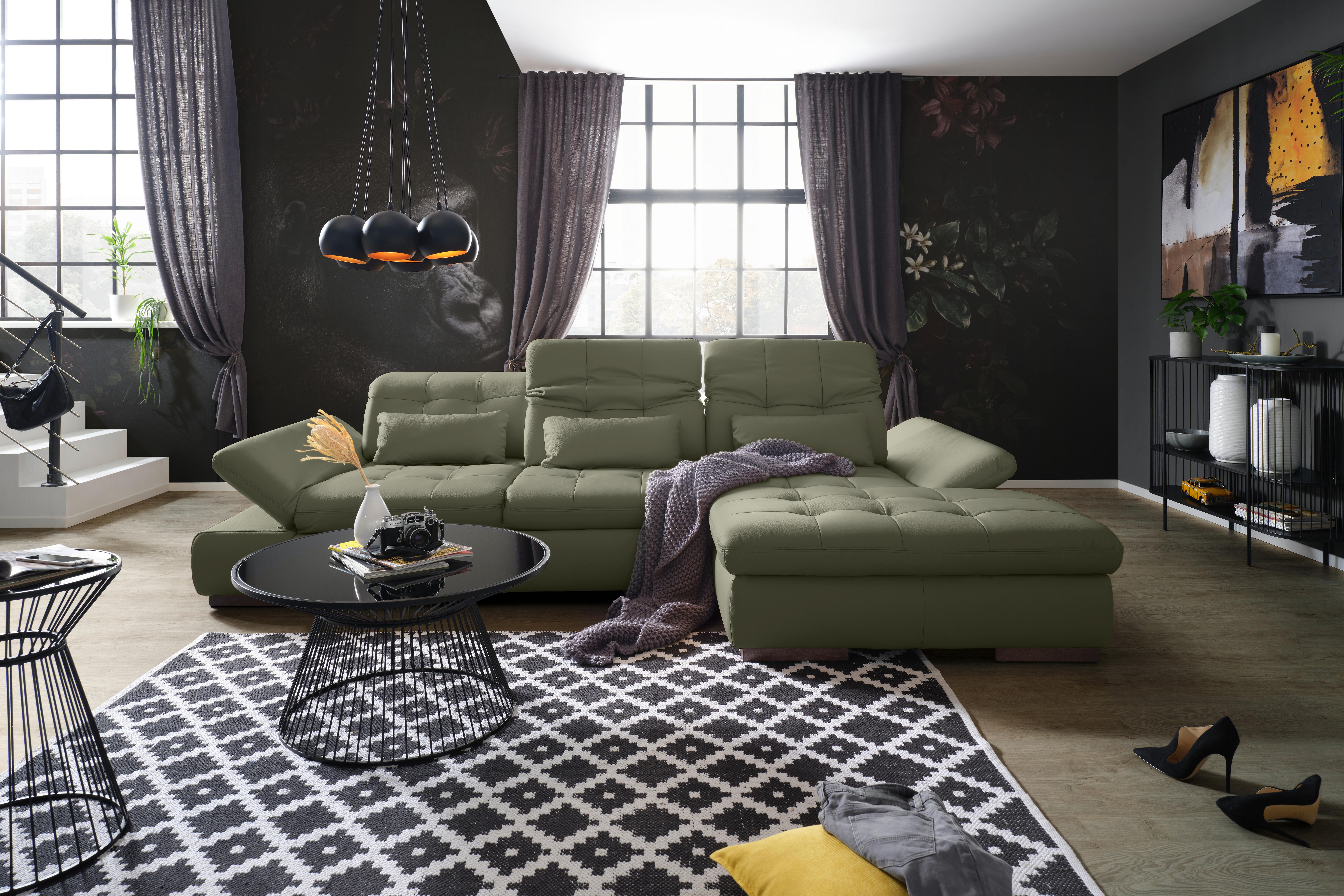 Rohová sedačka SANFINO, pravá, antracitová pravá kůže - barvy chromu/antracitová, Konvenční, kov/kůže (305/199cm) - Premium Living
