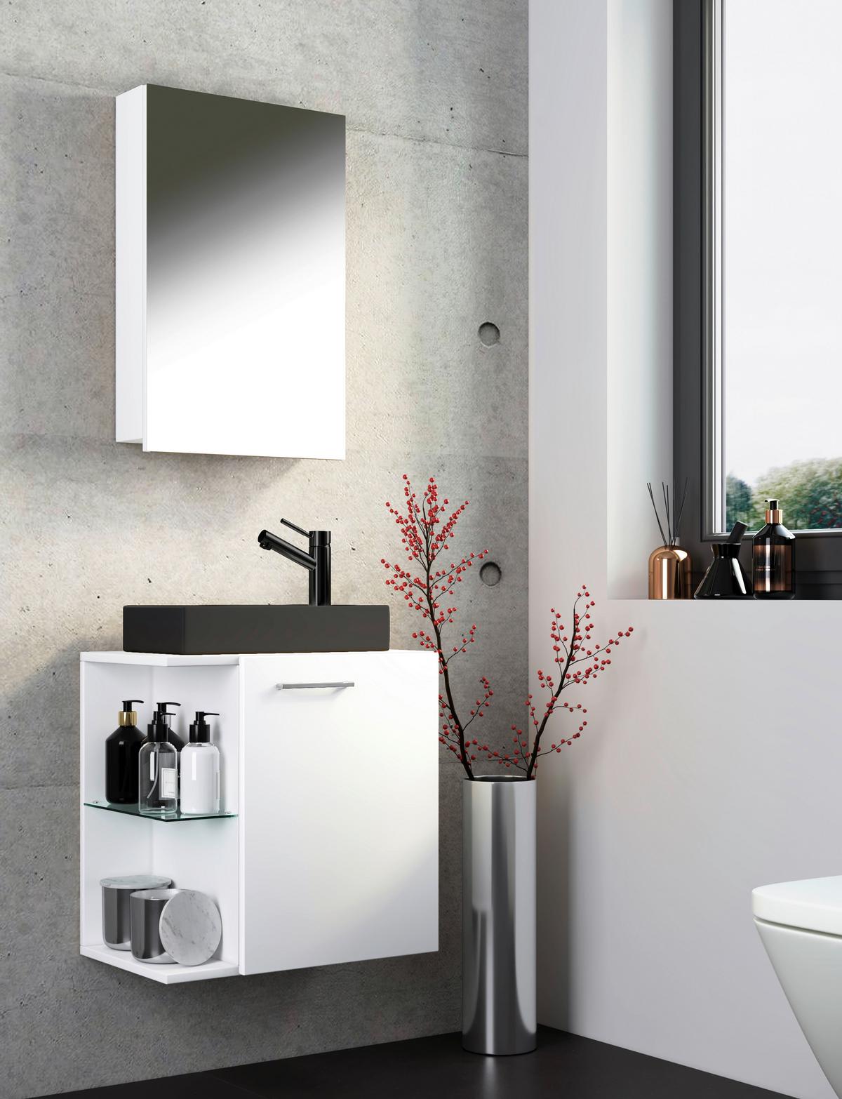 Gästebad Hausa Bl - Schwarz/Weiß, MODERN, Glas/Keramik (52cm) - MID.YOU