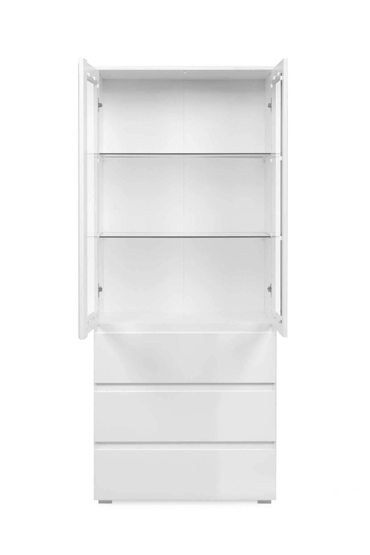 Vitrine Capetown Weiß HG B: 80 cm - Weiß Hochglanz/Silberfarben, Trend, Glas/Holzwerkstoff (80/191/40cm)