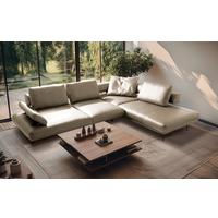 Ecksofa Como Echtleder Creme 306x237 - Creme/Schwarz, Design, Leder (306/237cm) - Livetastic