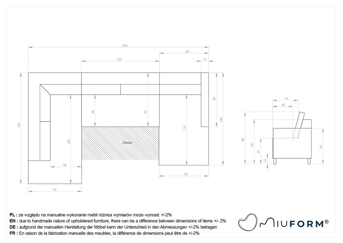 Sedačka MELANIE U, levá, šedobílá, úl.prostor a lůžko - černá/šedobílá, dřevo/textil (198/298/148cm) - MID.YOU