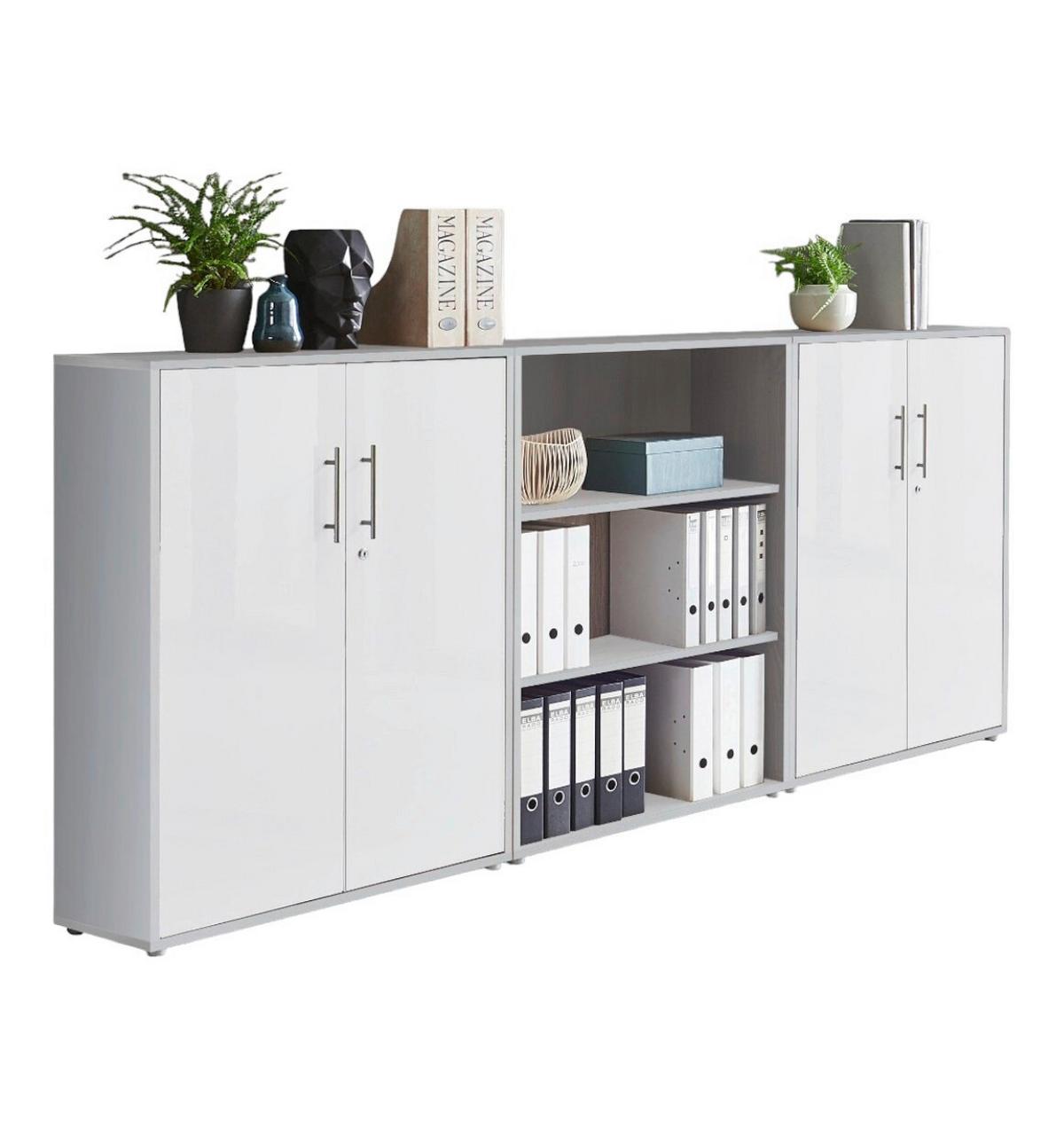 Office Edition B: 253,2 Cm Grau/weiß - Weiß/Grau, MODERN, Holzwerkstoff (253,2/113,6/33cm) - MID.YOU