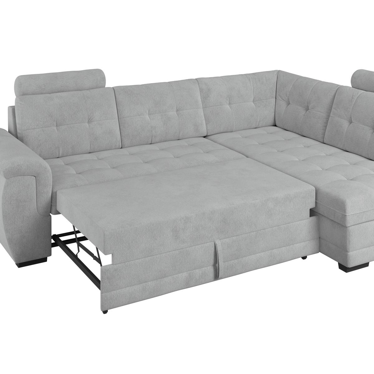 Ecksofa mit Schlaffunktion Falco new hellgrau 251x183 cm - Hellgrau/Schwarz, KONVENTIONELL, Textil (251/183cm) - Ondega