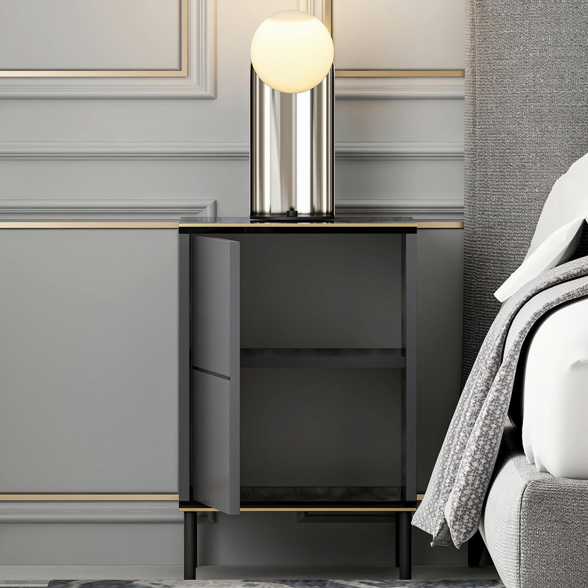 Nachttisch Imaj Anthrazit/Schwarz B: 40cm - Anthrazit/Schwarz, Design, Holzwerkstoff/Metall (40/60/35cm) - Livetastic
