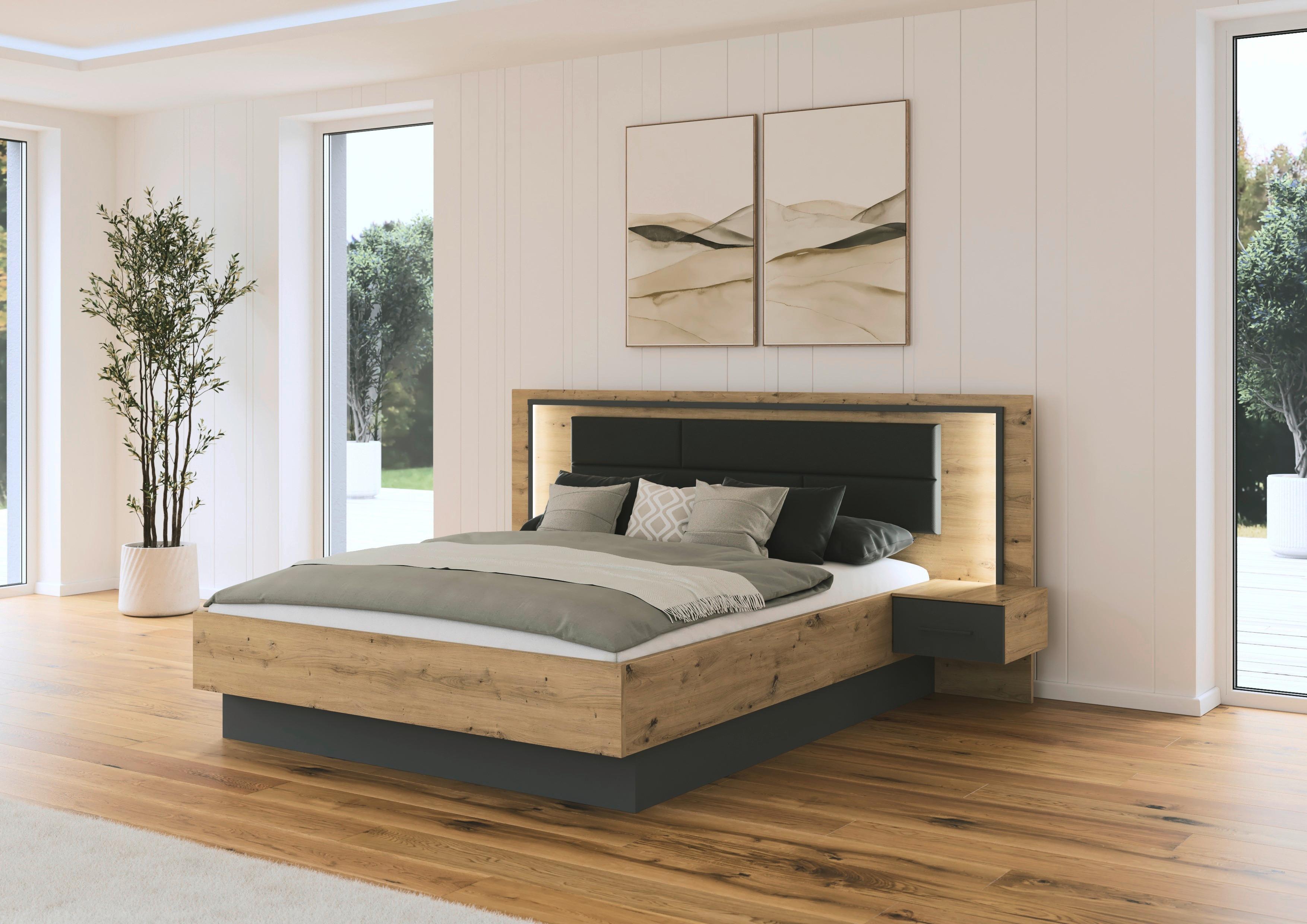 Bettanlage Bilbao Extra Eiche Artisan/Graulf:160x200cm - Eichefarben/Eiche Artisan, Design, Holzwerkstoff/Textil (160/200cm) - Rauch Möbel