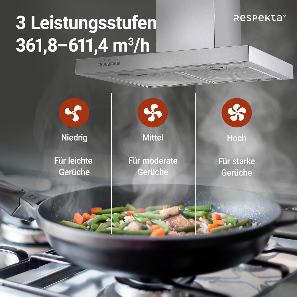 Dunstabzugshaube Enna Edelstahlfarben B: 60 Cm, Led - Edelstahlfarben, Trend, Glas/Metall (60/48-86/50cm) - Respekta