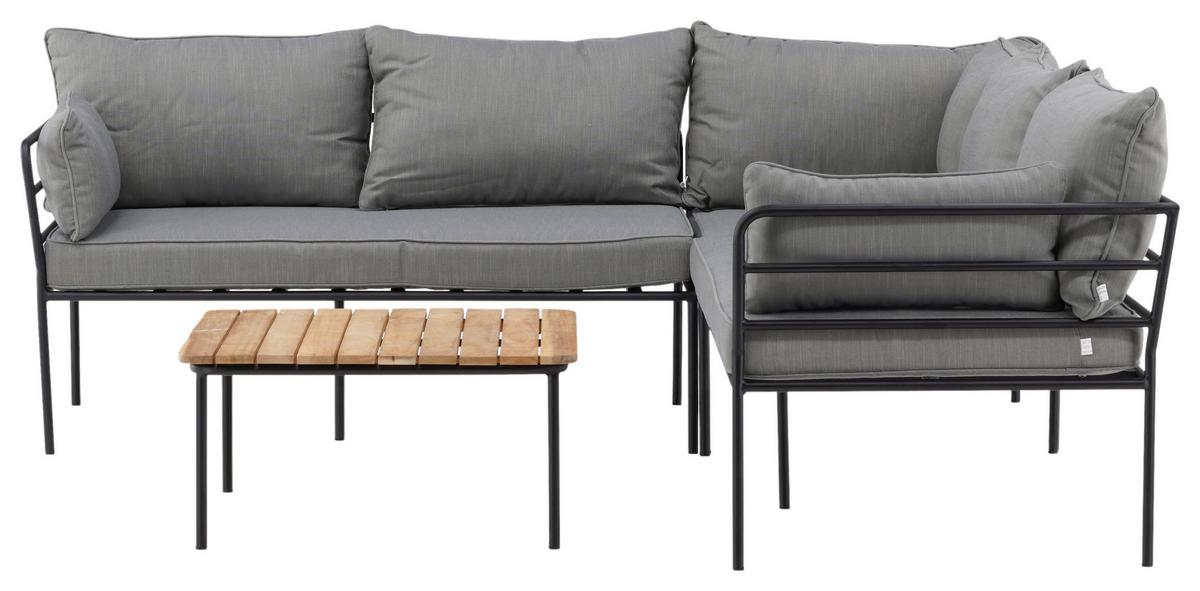 Loungegarnitur 2-Tlg Penh Metall/Akazienholz mit Kissen - Schwarz/Grau, KONVENTIONELL, Holz/Metall - Gardenson