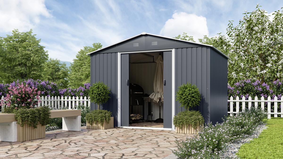 Gerätehaus Ohne Boden 301x214x238 Cm - Anthrazit/Weiß, Basics, Metall (301/214/238cm)