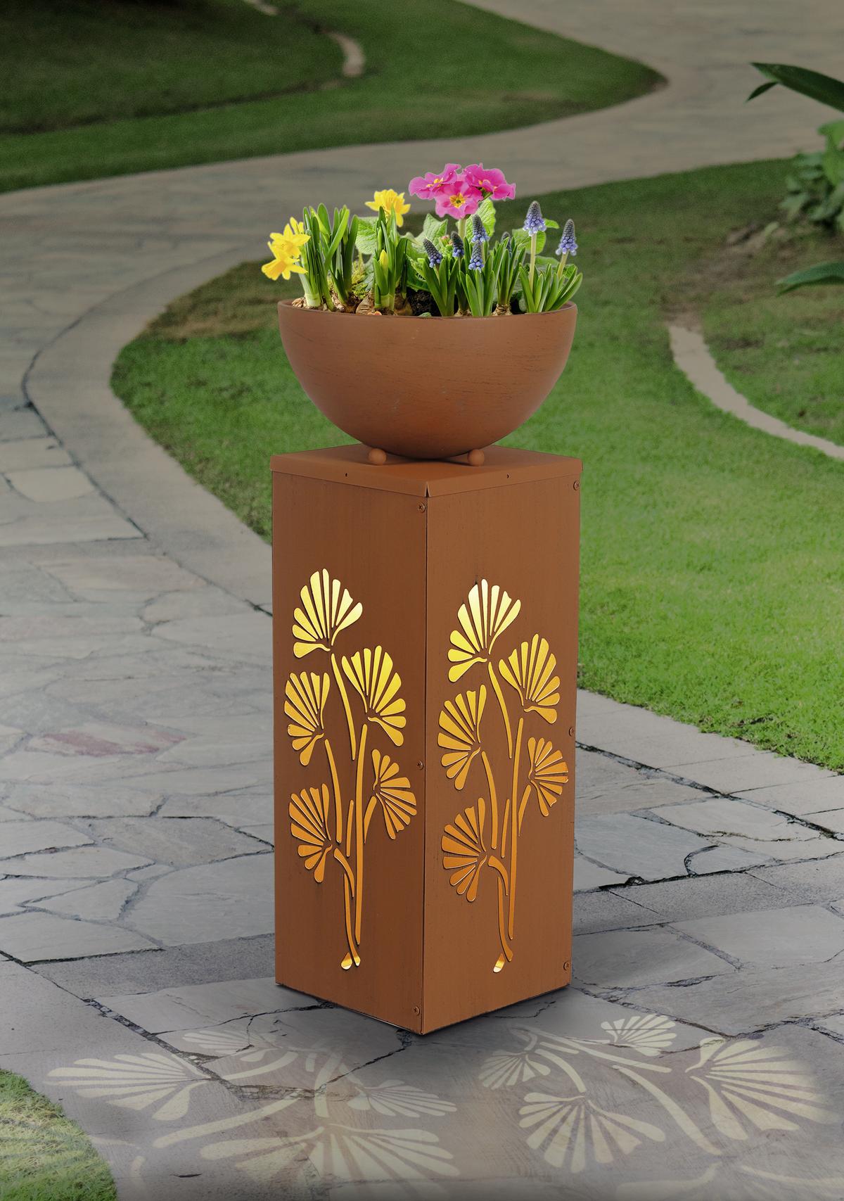 Led-dekosäule Mit Schale Garvida H: 59 Cm - Rostfarben, Trend, Metall (25/59/25cm)