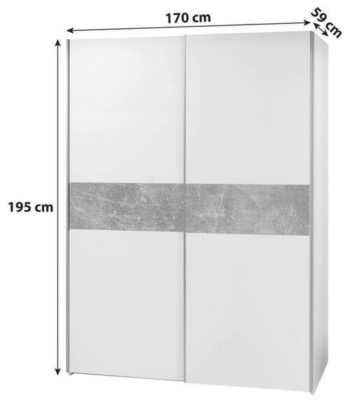 Schwebetürenschrank 170cm Starter, Weiß/beton - Eichefarben/Weiß, MODERN, Holzwerkstoff (170/195/59cm) - P & B
