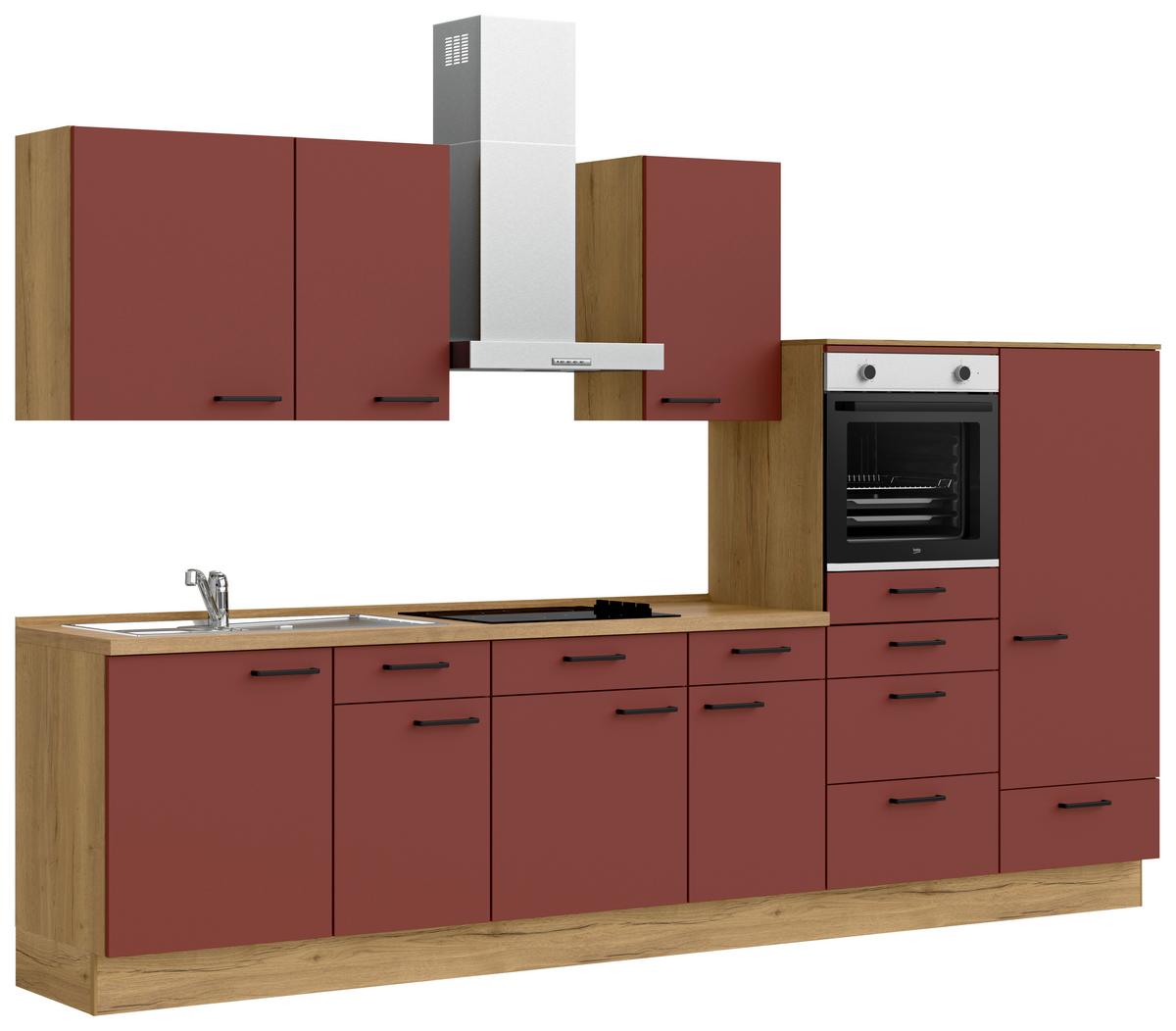 Küchenleerblock Easytouch Low-Line, L8 Rechts - Eichefarben/Rot, MODERN, Holzwerkstoff (330cm) - Nobilia