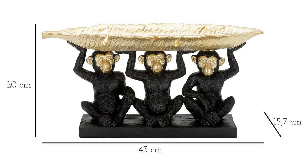 Skulptur Decor Monkey Tris Schwarz, Goldfarben, B: 42 cm - Goldfarben/Schwarz, Basics, Kunststoff (42/20/15.7cm)