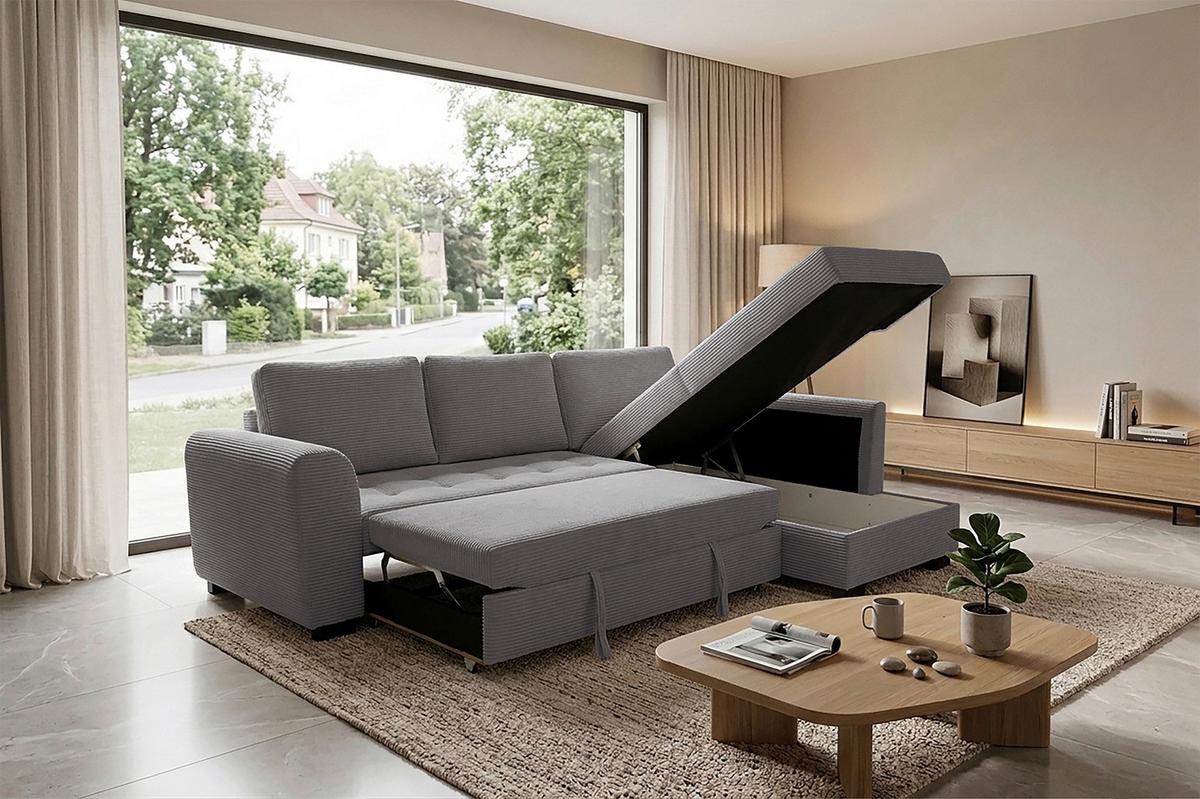 Ecksofa John Grau S: 239x178 cm - Schwarz/Grau, Trend, Textil (239/178cm)