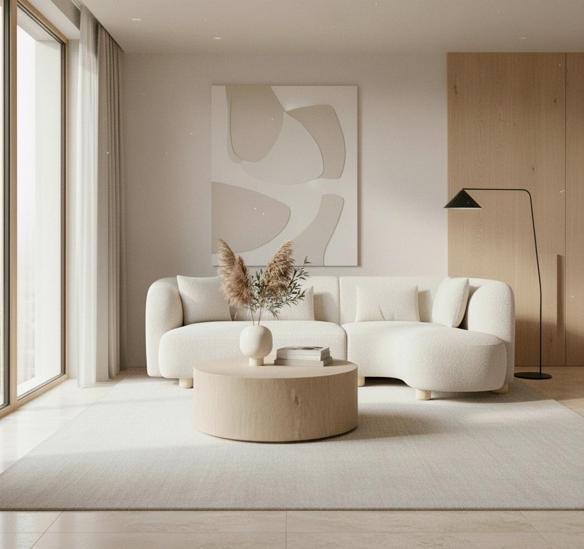 Rohová sedačka ALBA, krémová - barvy dubu/krémová, Moderní, dřevo/textil (256/166cm) - Bessagi Home