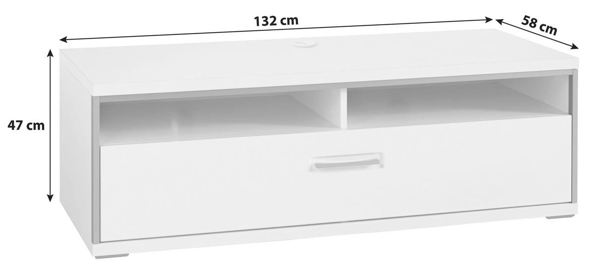 TV-Element Trento B: 132 cm Grau/Silberfarben/Weiß - Weiß Hochglanz/Silberfarben, Design, Holzwerkstoff/Metall (132/47/58cm) - Livetastic