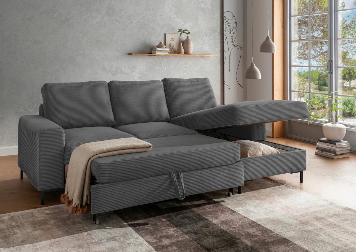Eckschlafsofa Zona Grau S: 237x143 Cm - Schwarz/Grau, KONVENTIONELL, Textil (237/143cm) - Livetastic