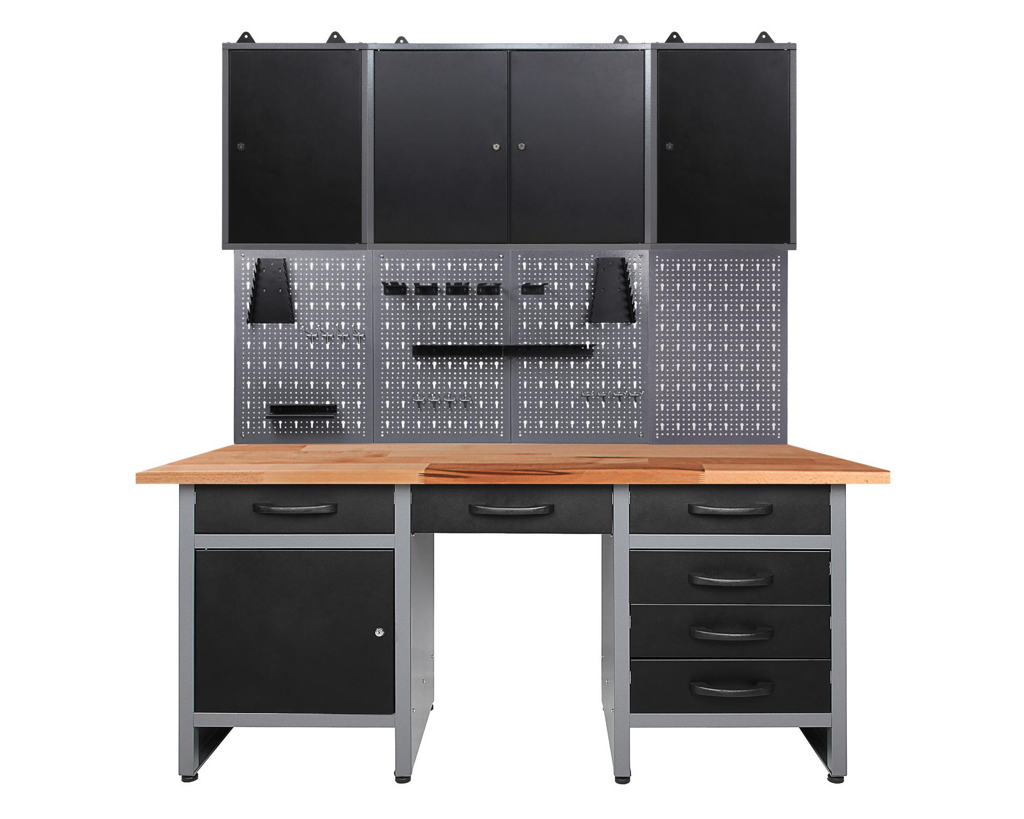 Werkbank-set Harry B: 160 Cm Anthrazit/grau - Anthrazit/Grau, Basics, Holz/Metall (160/205/60cm)