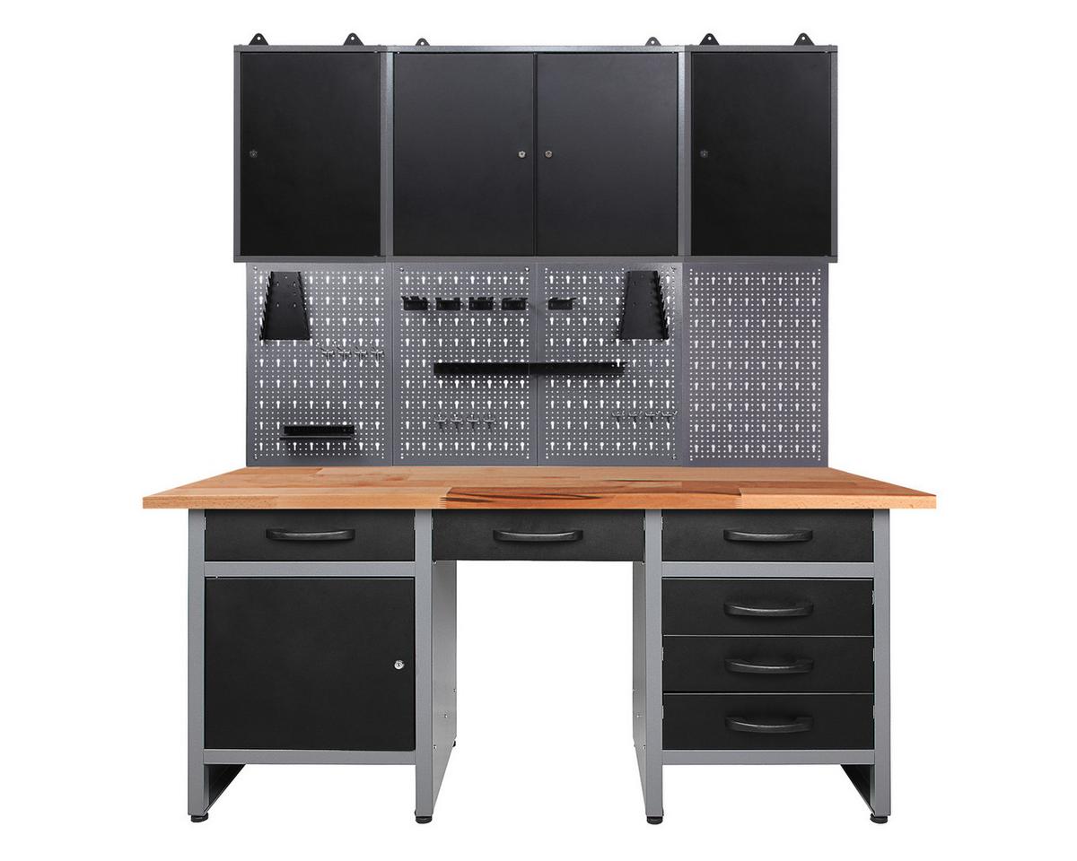 Werkbank-set Harry B: 160 Cm Anthrazit/grau - Anthrazit/Grau, Basics, Holz/Metall (160/205/60cm)