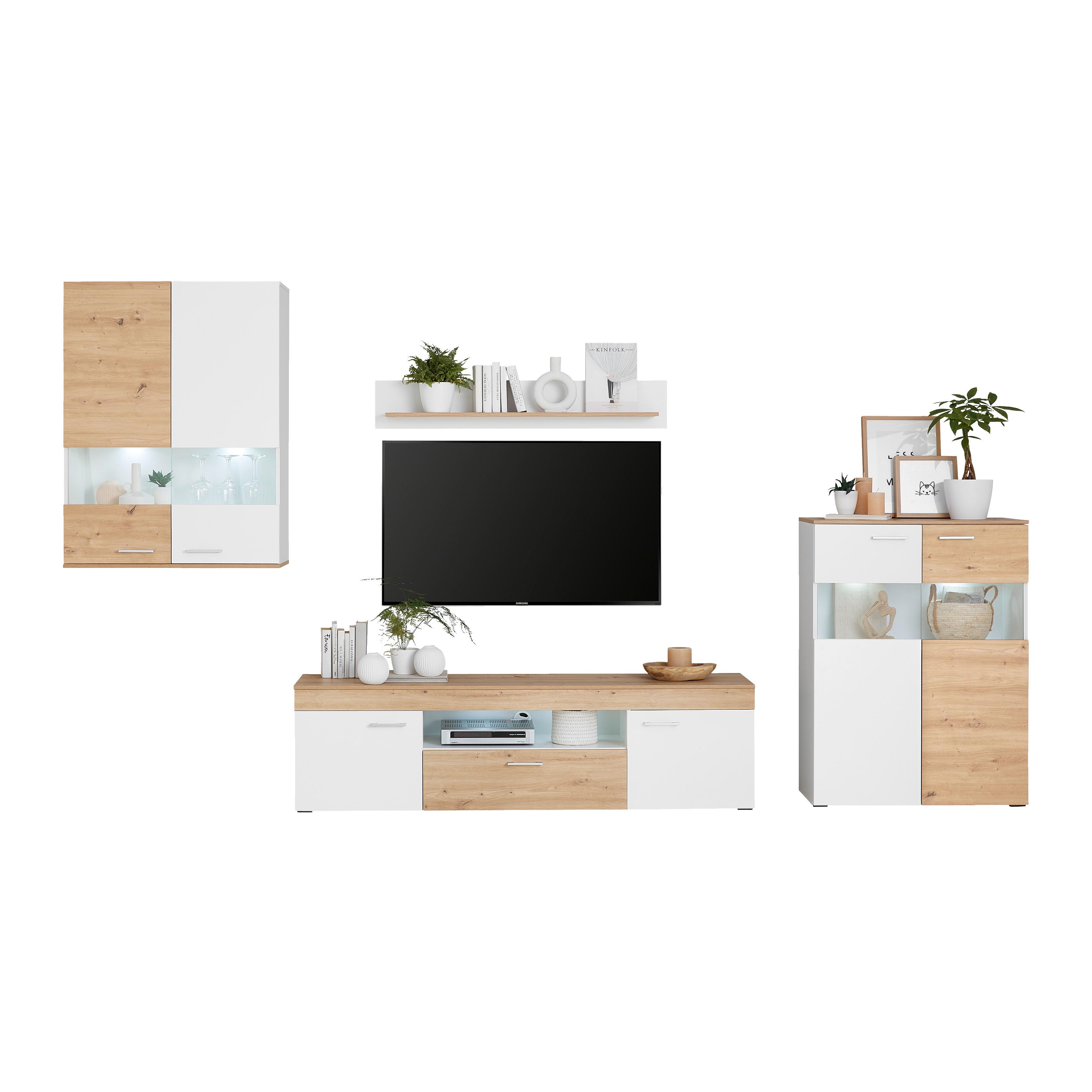 Wohnkombination 4 Tlg. Valencia - MODERN, Glas/Holzwerkstoff (350/190/40cm)