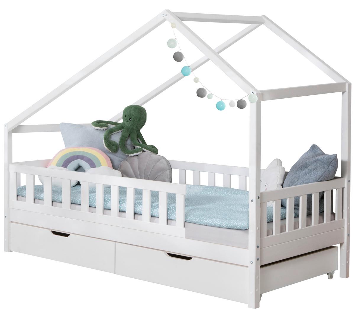 Hausbett Lou Bettschublade Weiß B: 90 cm - Weiß/Naturfarben, MODERN, Holz (90/200cm) - MID.YOU