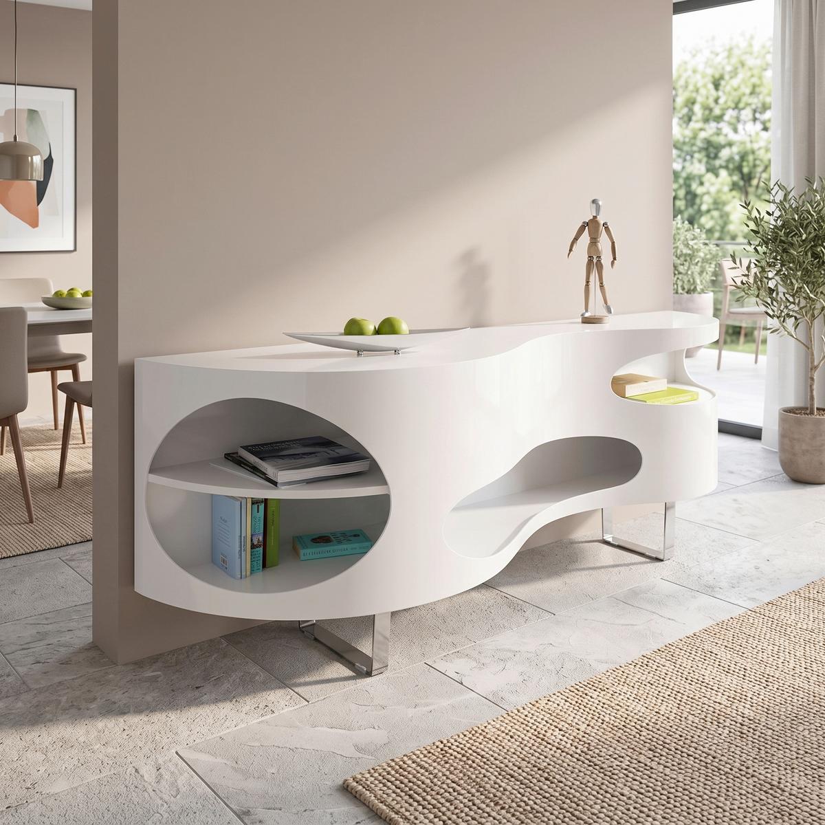 SIDEBOARD Weiß Hochglanz B: 200cm - Edelstahlfarben/Weiß Hochglanz, Design, Holzwerkstoff (200/60/50cm) - Livetastic