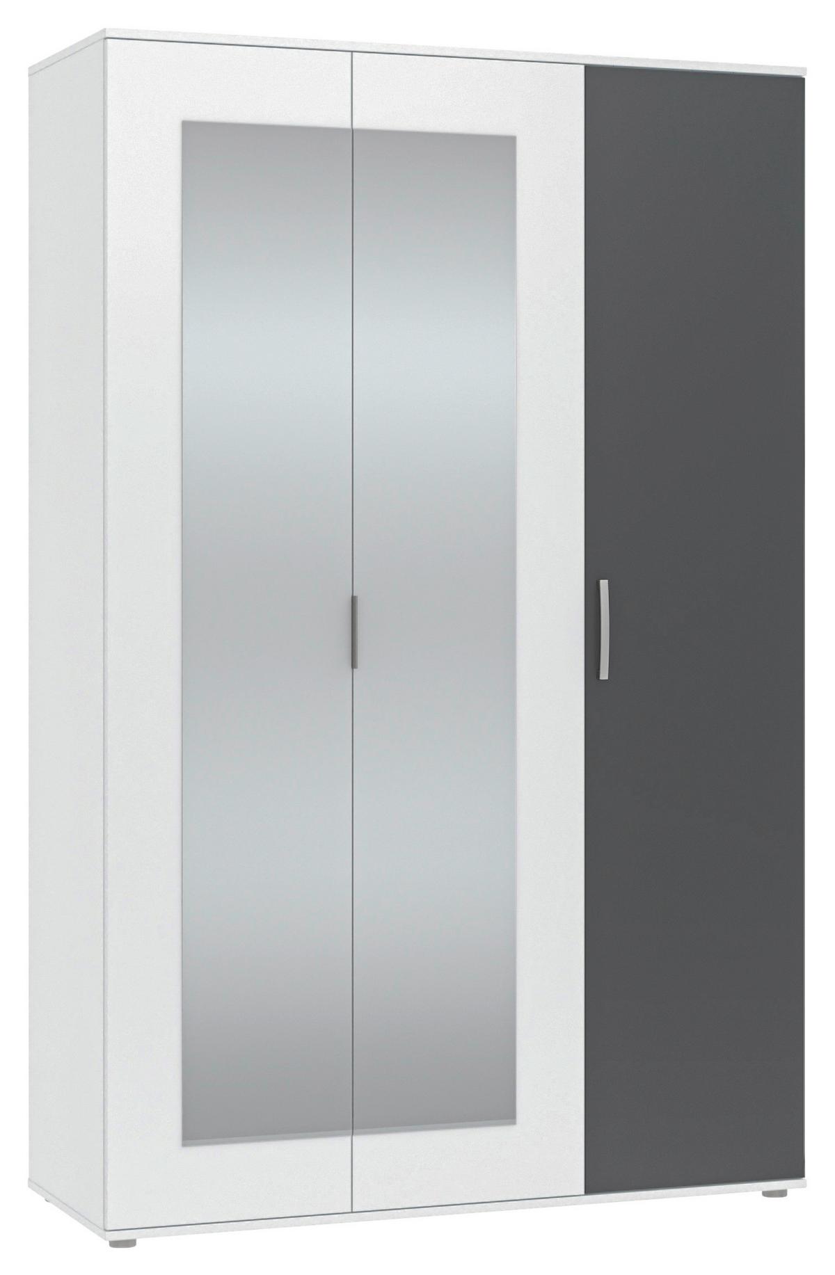 Drehtürenschrank Mit Spiegel 135cm Jan Weiß/anthrazit - Anthrazit/Weiß, Trend, Glas/Holzwerkstoff (135/210/52cm)