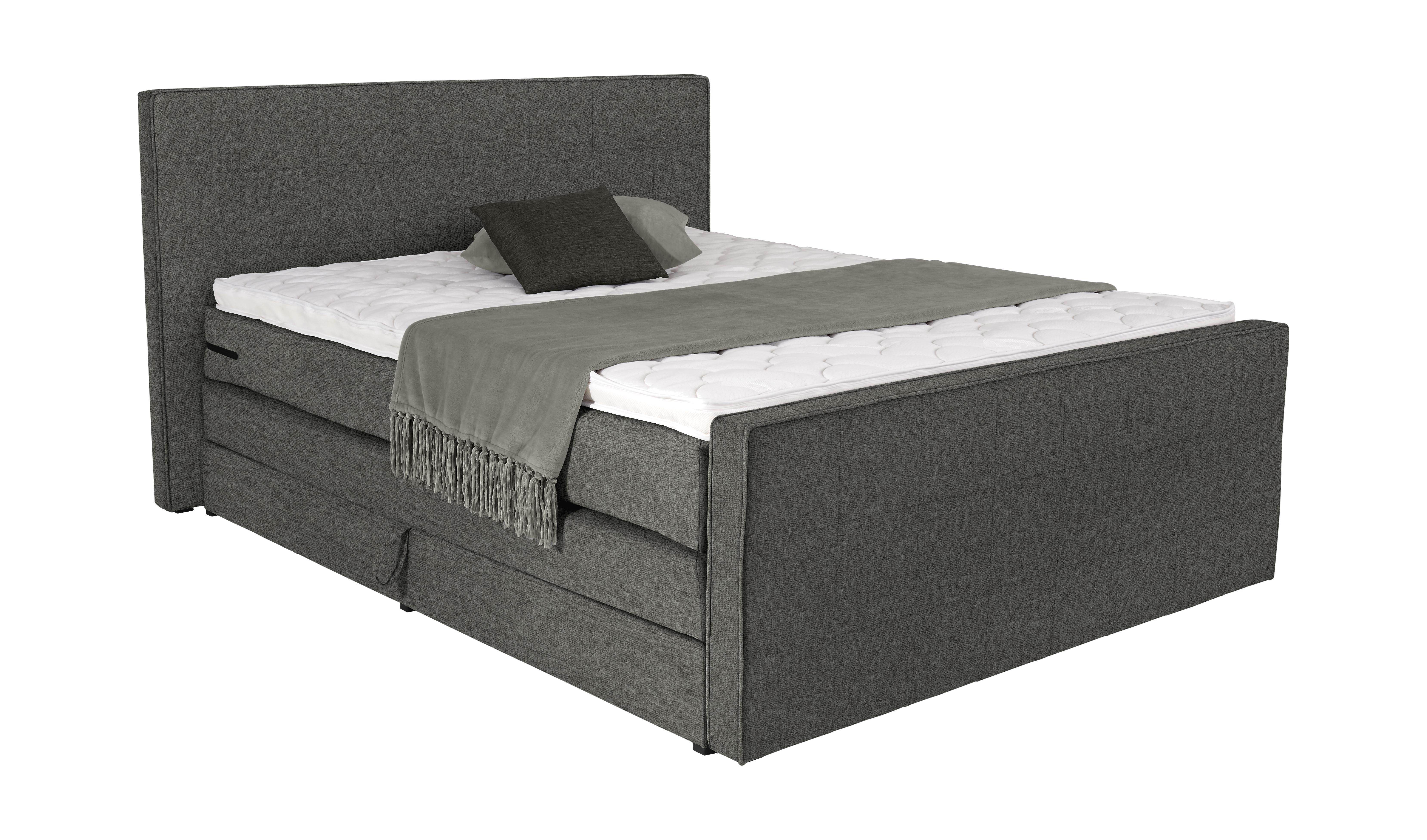 Boxspringbett Naomi 160x200cm Graugrün - Schwarz/Grau, KONVENTIONELL, Holz/Holzwerkstoff (160/200cm)