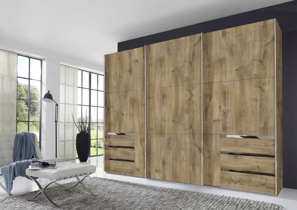 Schwebetürenschrank Mit Laden 300cm Level 36a, Eiche Dekor - Eichefarben, MODERN, Holzwerkstoff (300/216/65cm) - MID.YOU