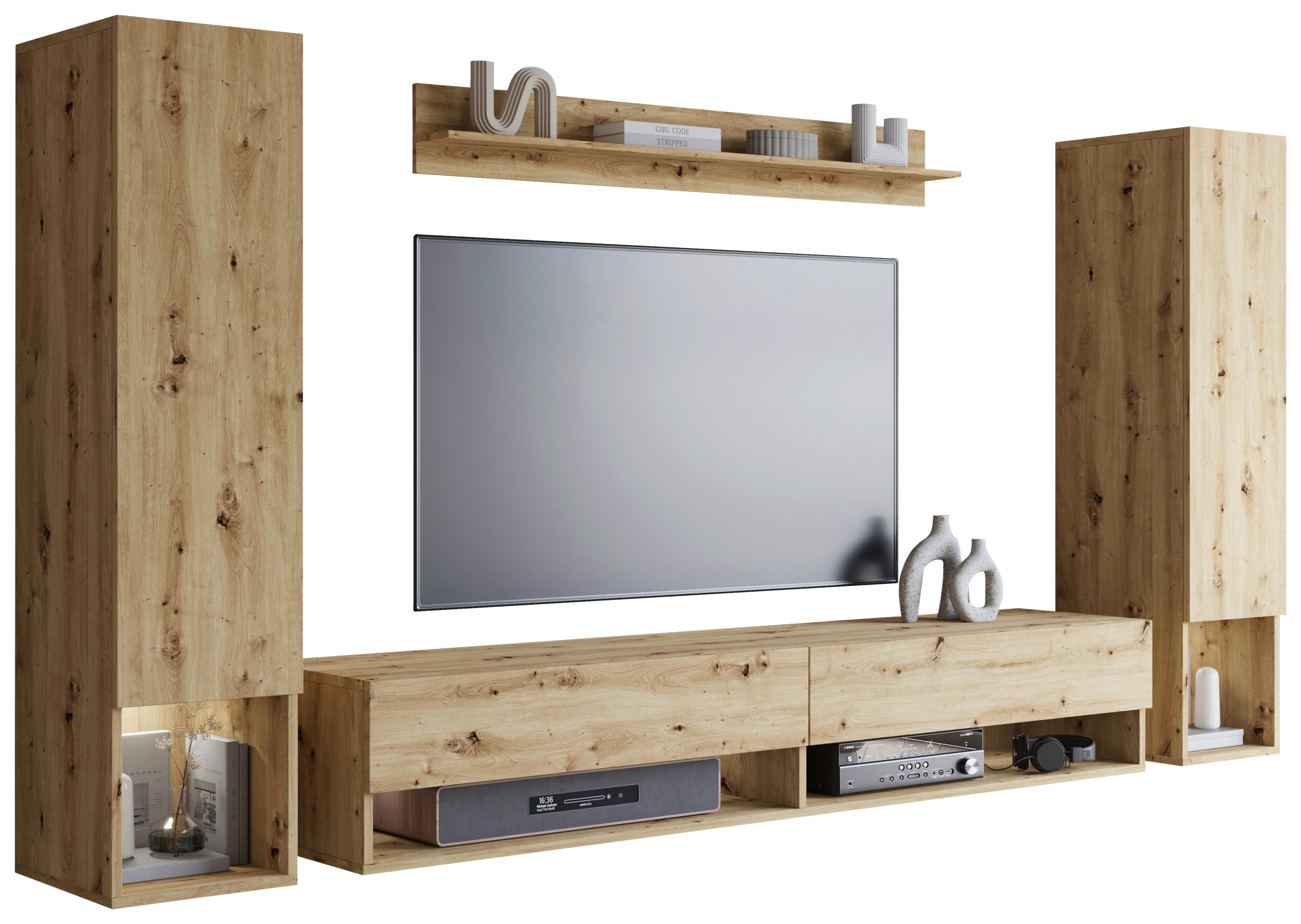 Wohnwand Eiche Artisan Dekor 4--teilig. Amadeo II - Eiche Artisan, Basics, Holzwerkstoff (245/130/32cm) - P & B