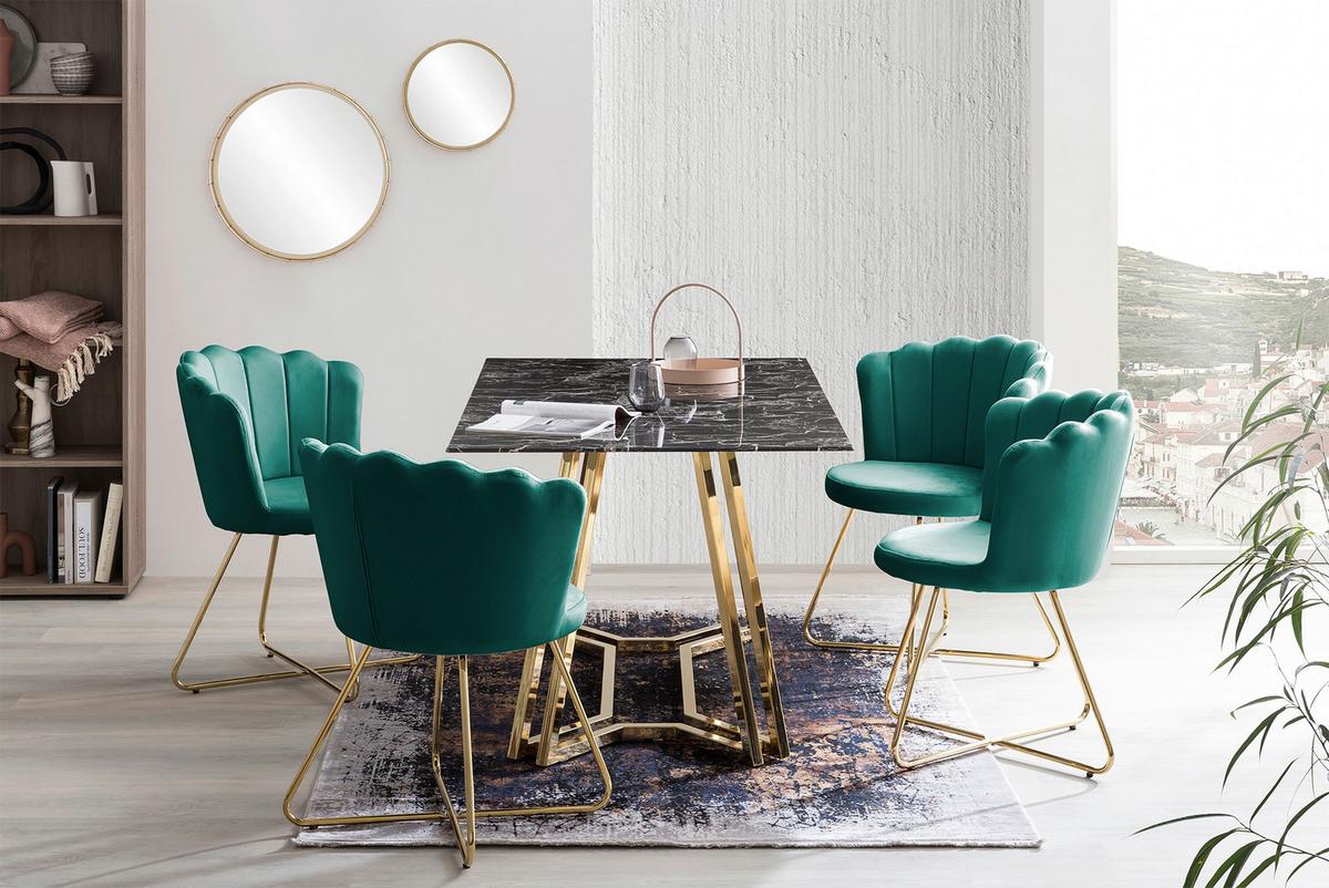 Stuhl-Set Grün B: 69,5 cm - Goldfarben/Grün, MODERN, Textil/Metall (69,5/85/66cm) - Livetastic