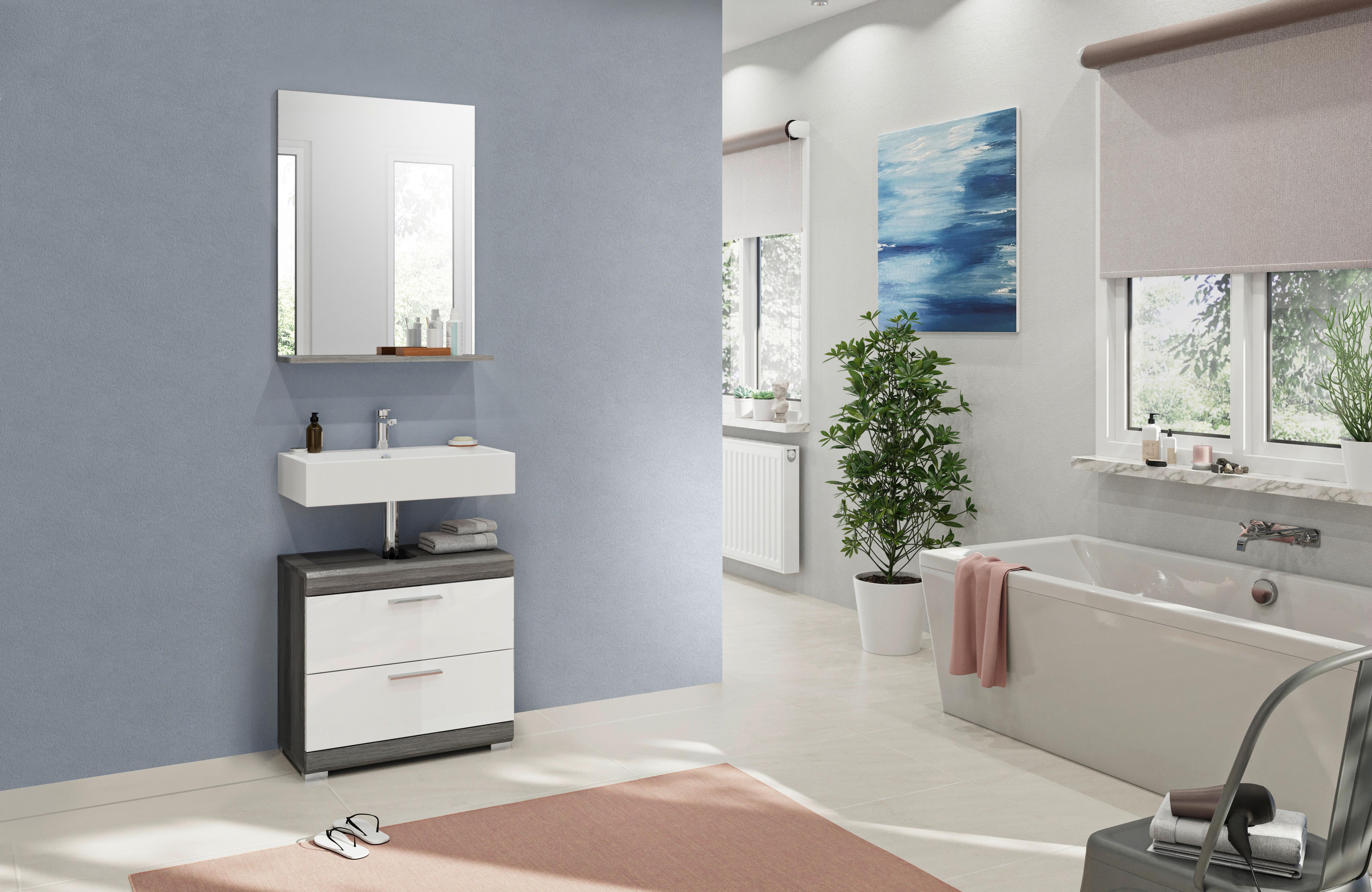 Badezimmer Scout - Weiß Hochglanz/Grau, MODERN, Glas/Holzwerkstoff (60cm) - MID.YOU