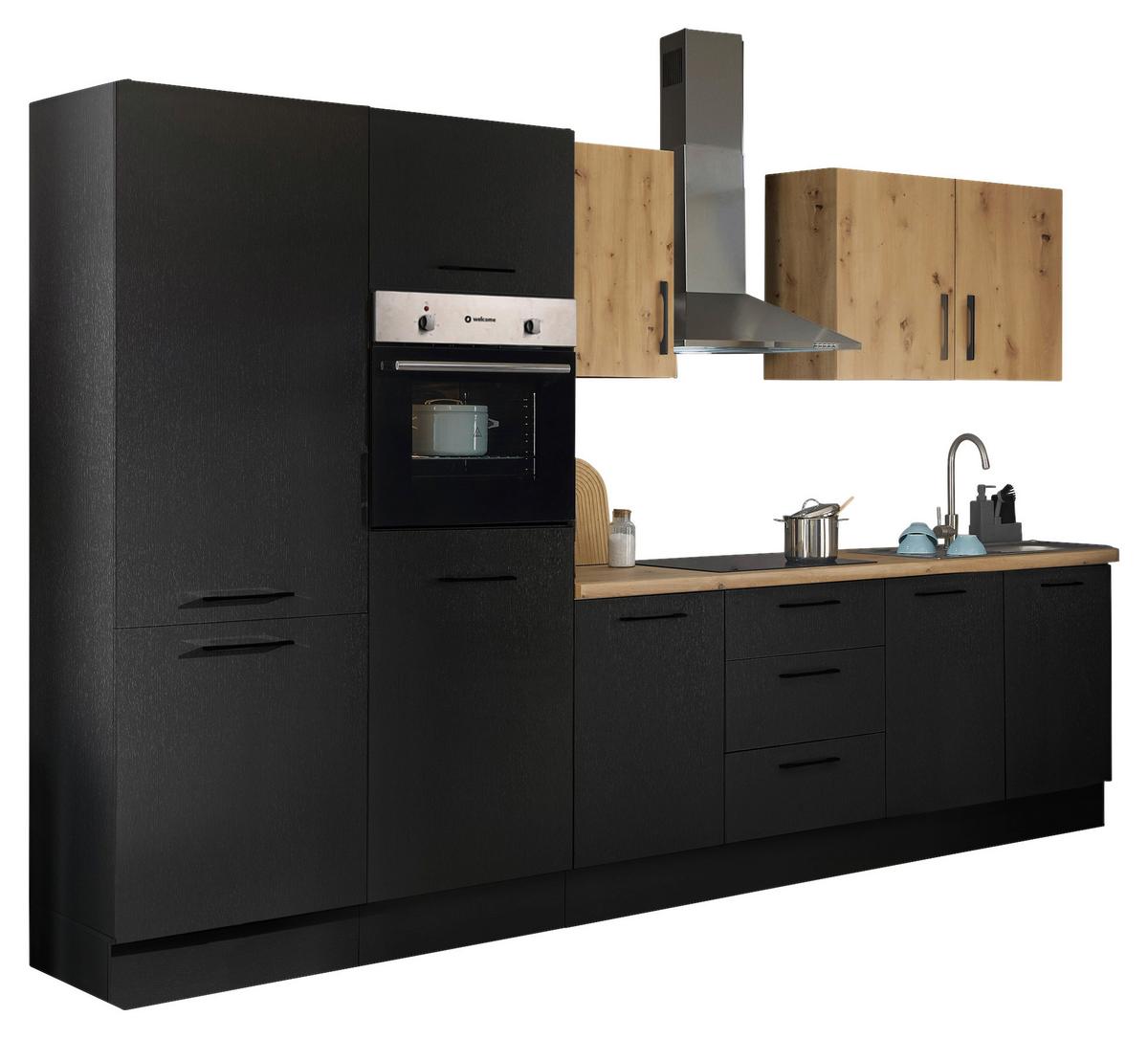 Küchenblock Turin Schwarz/eiche Dekor B: 330 Cm - Schwarz/Eiche Artisan, Basics, Holzwerkstoff (330cm) - MID.YOU