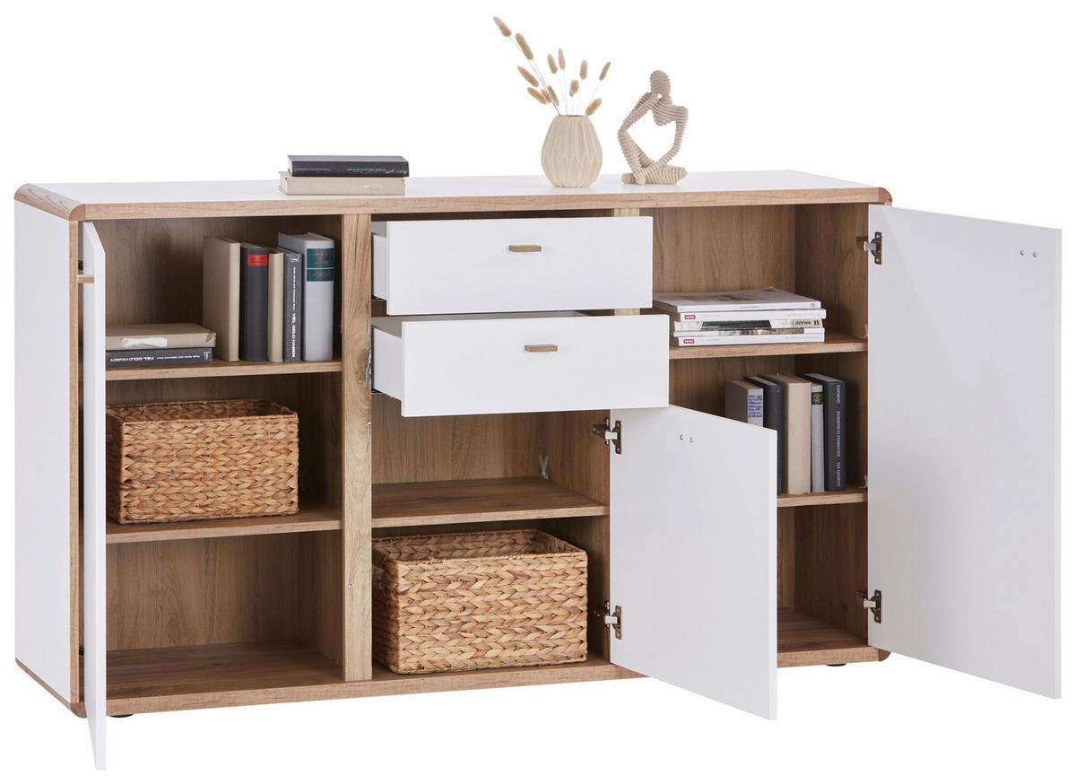 Kommode B: 158 cm Ronda Weiß/Eiche Dekor - Eichefarben/Weiß, MODERN, Holzwerkstoff (158/90/40cm)