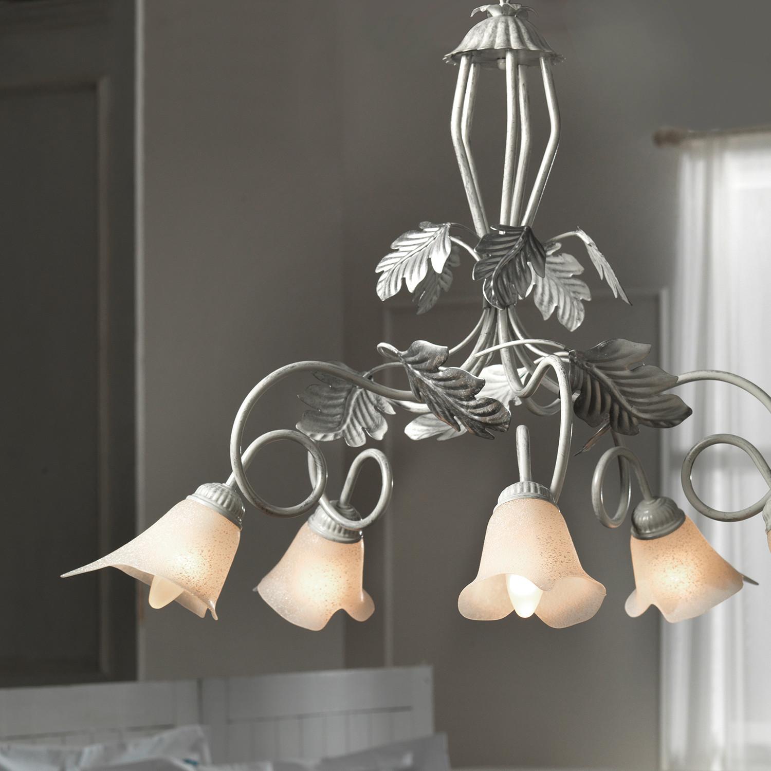 Kronleuchter 4836/5 - Silberfarben/Weiß, KONVENTIONELL, Glas/Metall (90/130cm)