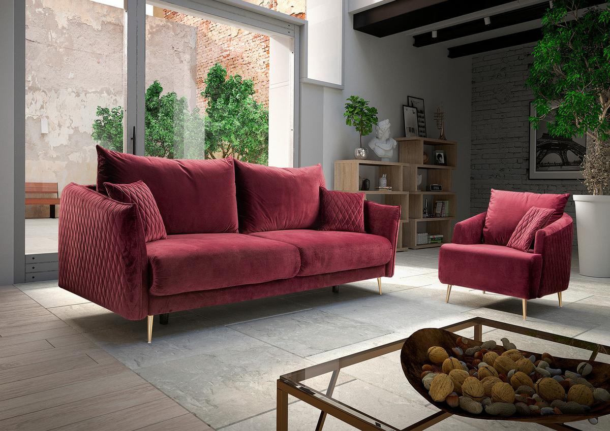 Schlafsofa Empoli - Weinrot/Goldfarben, Design, Textil (235/96/104cm) - MID.YOU