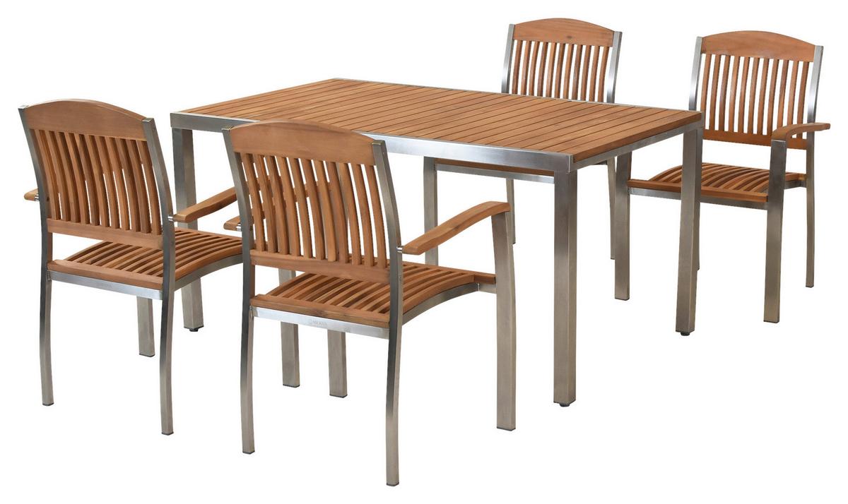 Gartenset Keros - Silberfarben/Naturfarben, MODERN, Holz/Metall - Gardenson