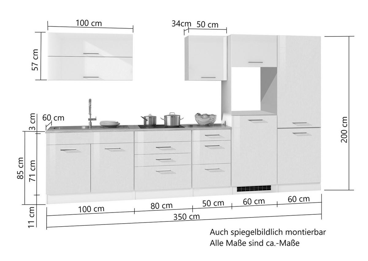 Küchenleerblock Mailand Graphitfarben B: 350cm - Graphitfarben/Sonoma Eiche, MODERN, Holzwerkstoff (350cm) - Held