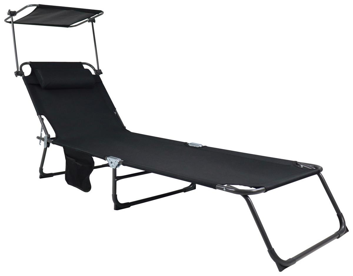 Gartenliege Bindox L Anthrazit /Schwarz verstellbares Dach - Anthrazit/Schwarz, MODERN, Kunststoff/Textil (55/24/185cm) - Ambia Garden