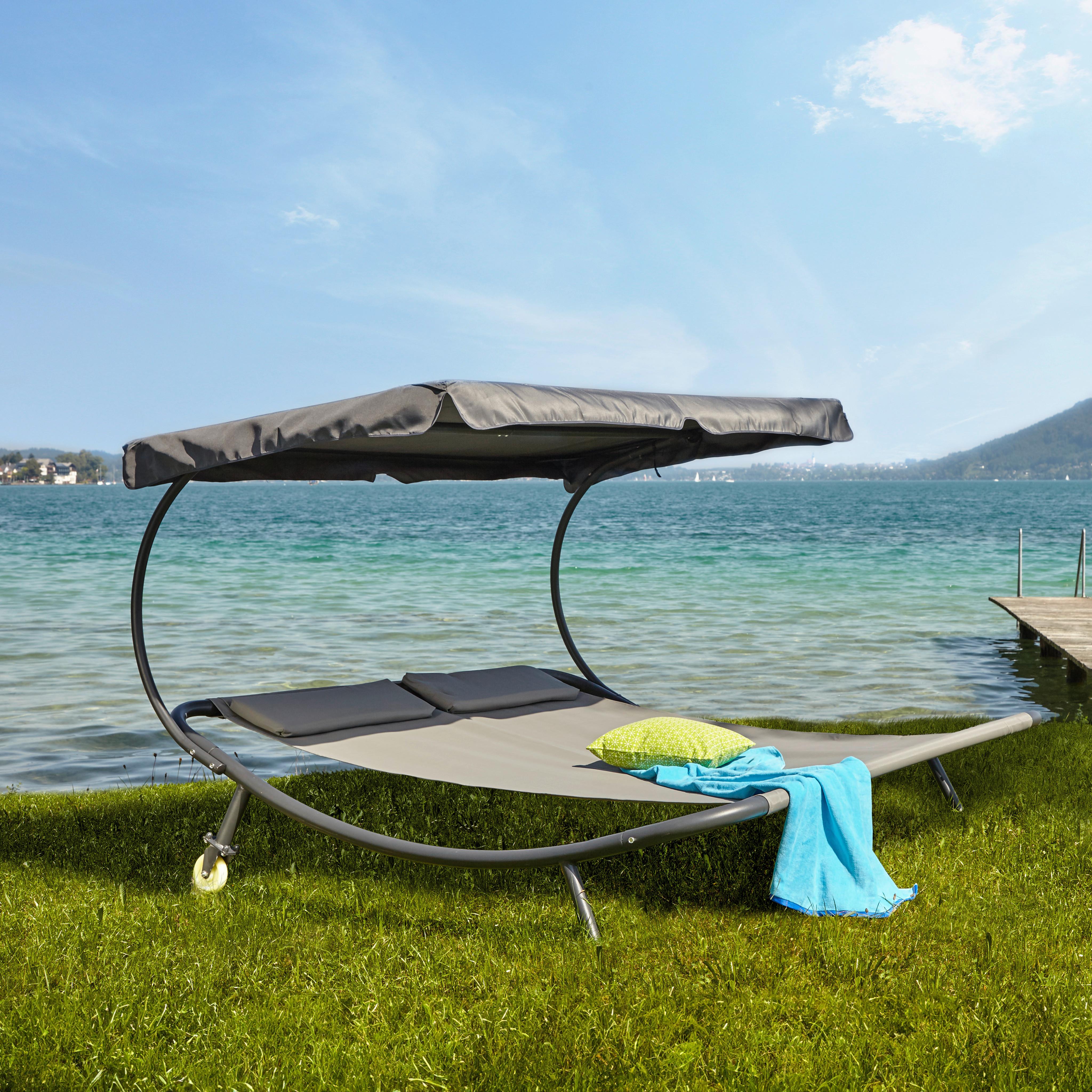 Doppel-Sonnenliege Sintra Stahl, Textil mit Rollen