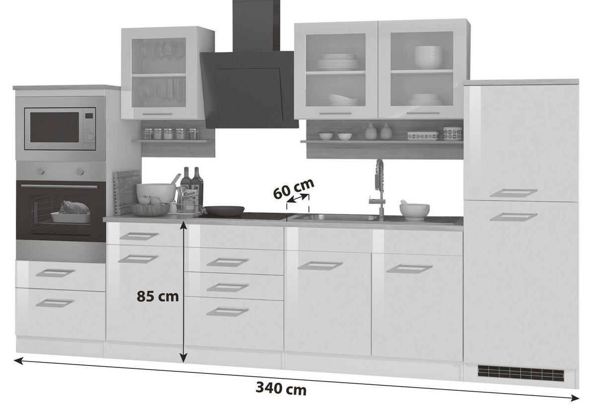 Küchenzeile Mailand mit Geräten 340 cm Anthrazit Hochglanz - Eichefarben/Anthrazit, MODERN, Holzwerkstoff (340cm) - Held