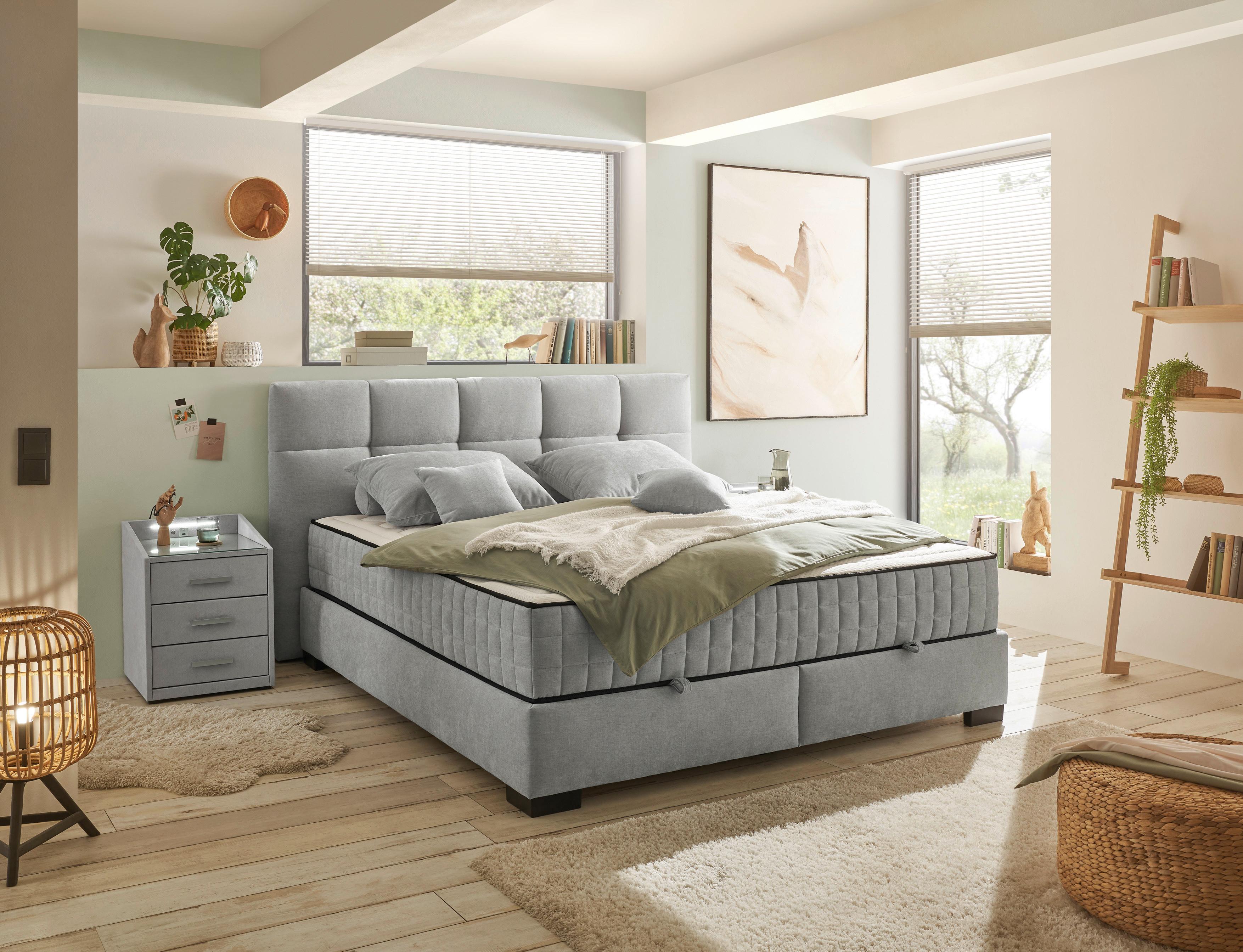 Boxbett Nagol A - Hellgrau/Schwarz, MODERN, Holzwerkstoff/Textil (160/200cm) - MID.YOU