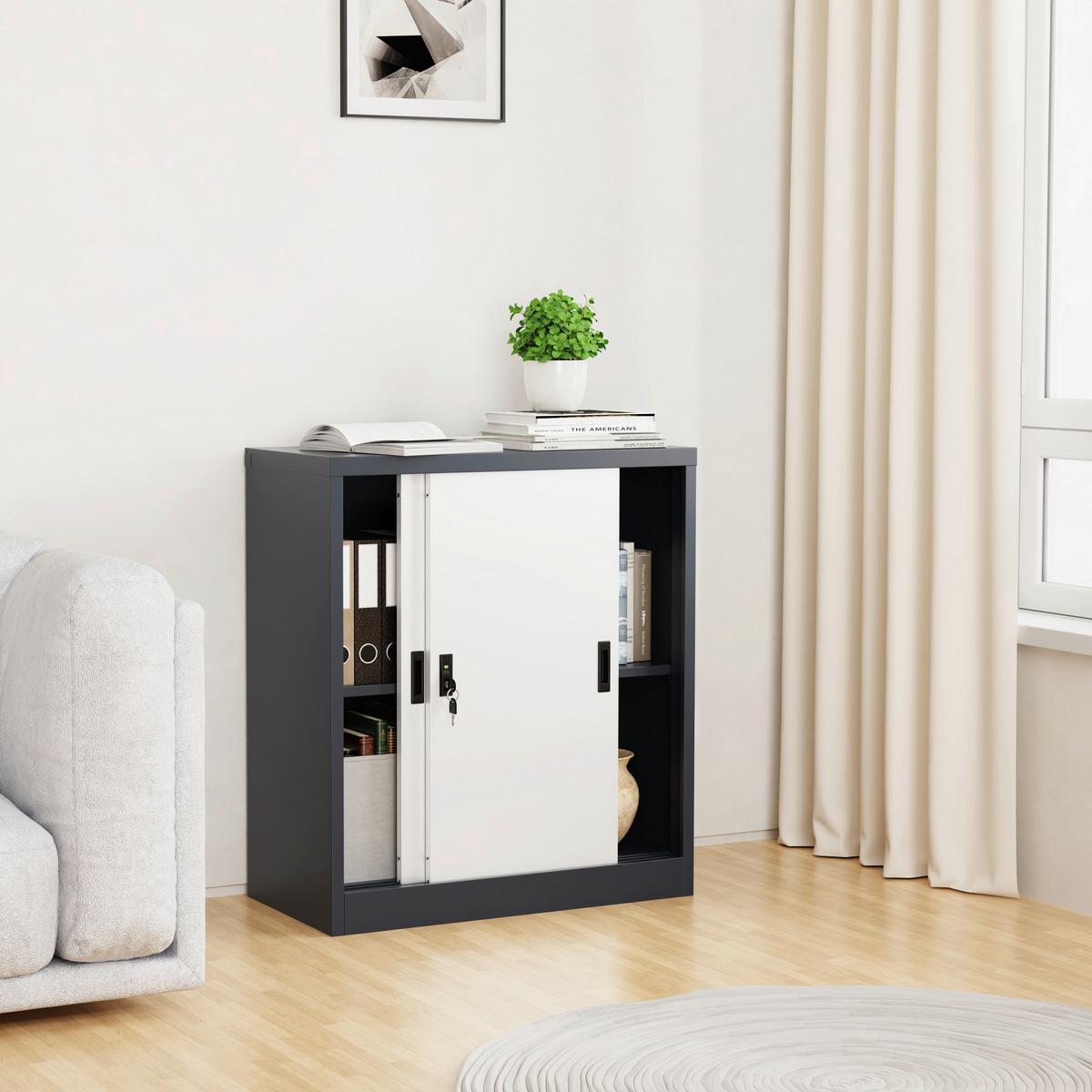 Aktenschrank Malivo Weiß/Anthrazit B: 80cm - Anthrazit/Weiß, KONVENTIONELL, Metall (80/90/40cm) - MID.YOU