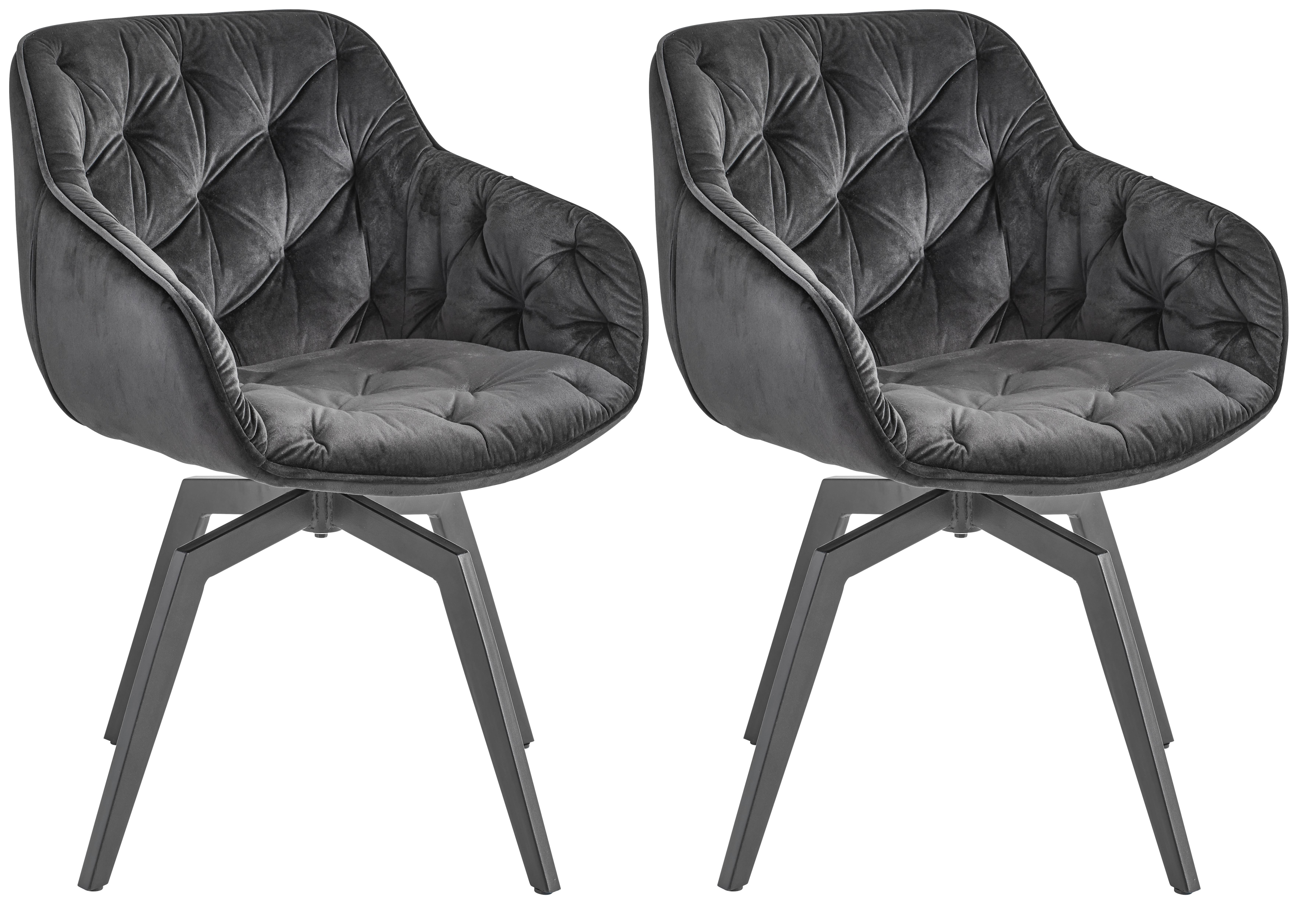 Armlehnstuhl-set Schwarz Drehbare Sitzfläche - Schwarz, MODERN, Holz/Textil (58/83/63cm) - Livetastic