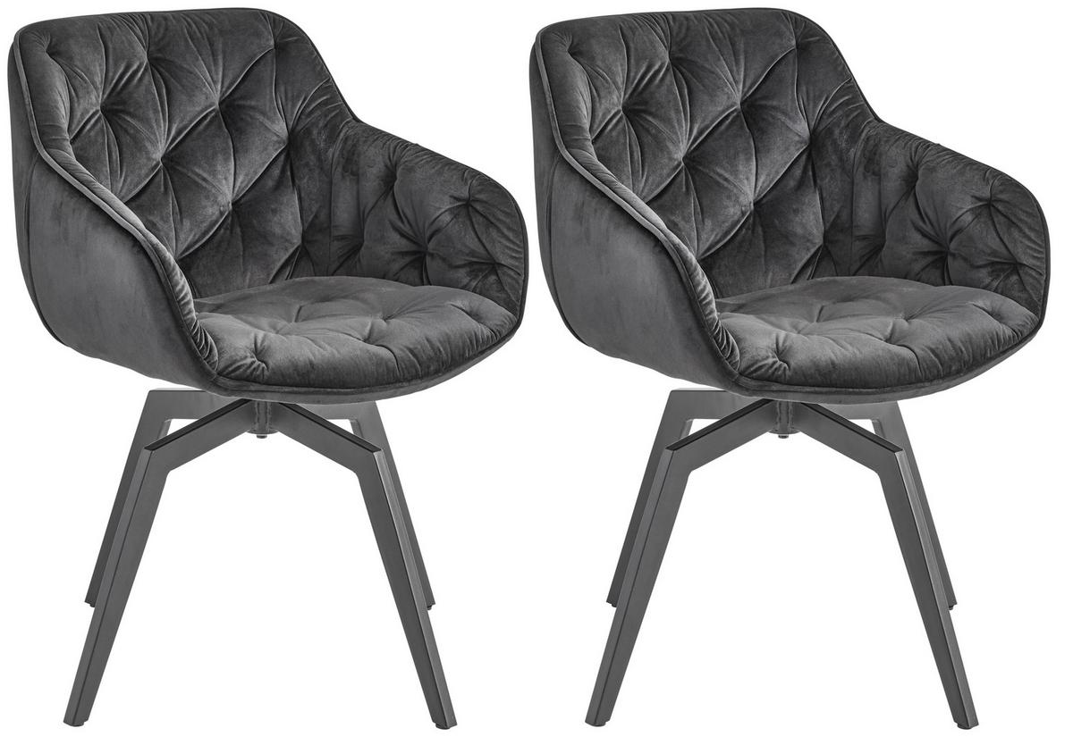 Armlehnstuhl-set Schwarz Drehbare Sitzfläche - Schwarz, MODERN, Holz/Textil (58/83/63cm) - Livetastic